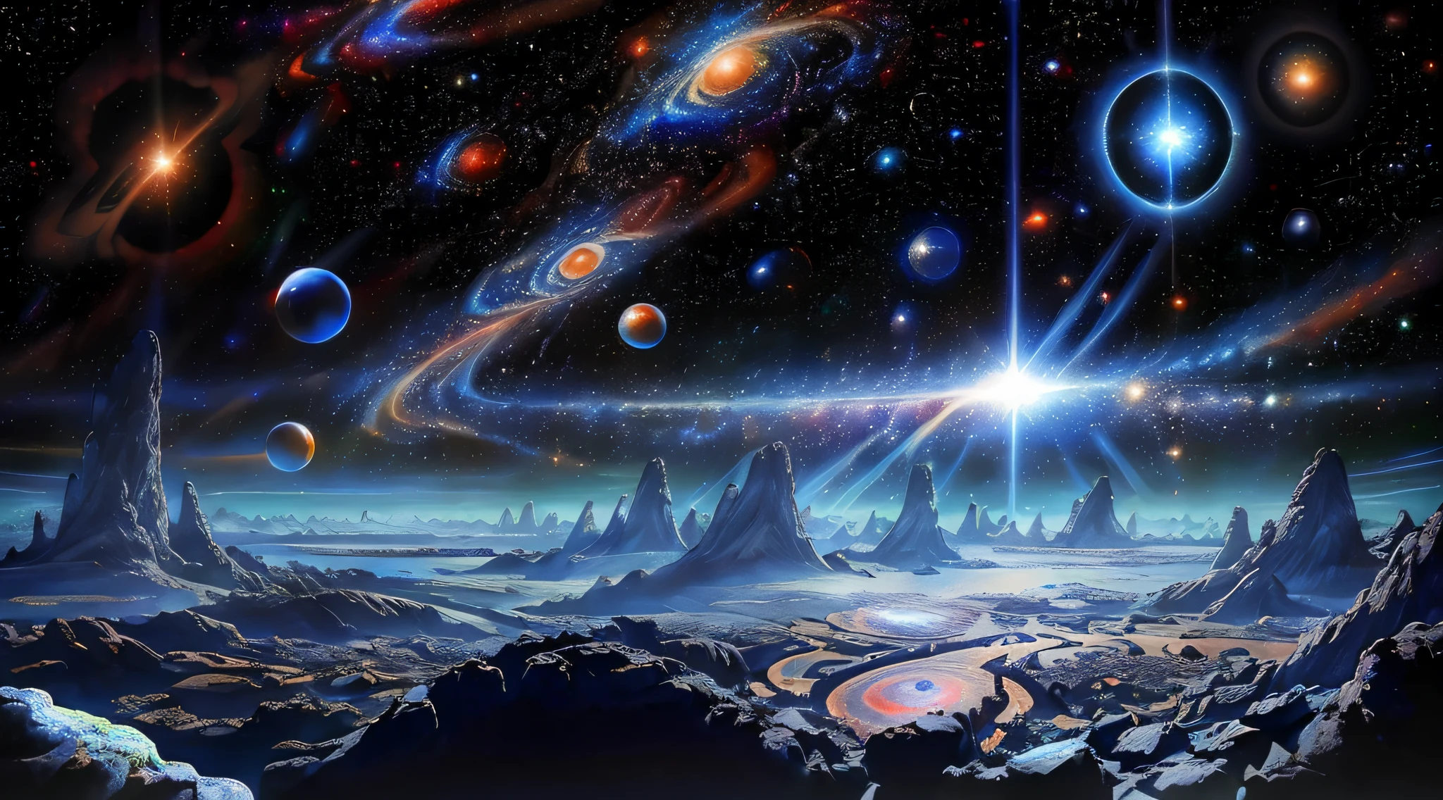 masterpiece, best quality, high quality, extremely detailed CG unity 8k wallpaper, Depth of Field, HDR,,Photorealistic,extremely detailed, Intricate, High Detail, universe, space, galaxy, stars, planets, astronomy, cosmos, celestial, nebula, black hole, solar system, cosmic rays, supernova, deep space, astronomical objects