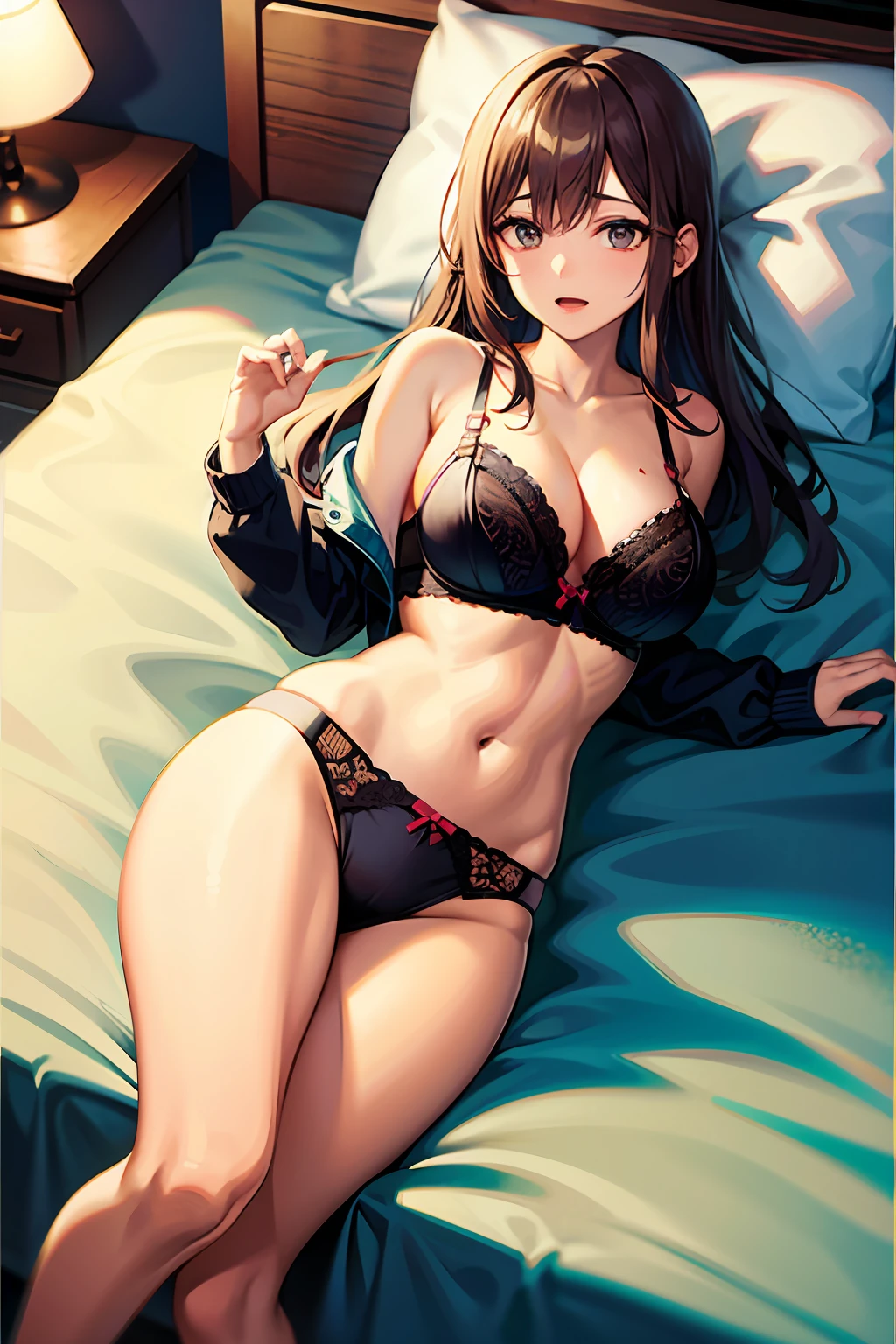 girl, lingerie, bed, underwear, bra, panties, big, high definition, high quality, top quality, ecchi