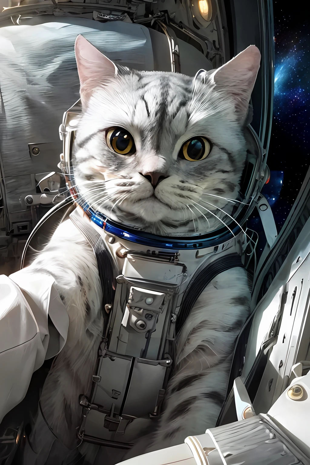 ((best quality)),((masterpiece)),(detailed),(realistic:1.4),ultra high res,Highly detailed,(raw photo:1.2),(photorealistic:1.4),Exceptional detail,dramatic lighting,highres,8k,absurdres,1cat,meloncat,((space helmet)),astronaut,flying cat,universe,aliens,alien space ship,spaceship light on cat,hand POV,earth,animal focus,animal,no humans,realistic,looking at viewer,