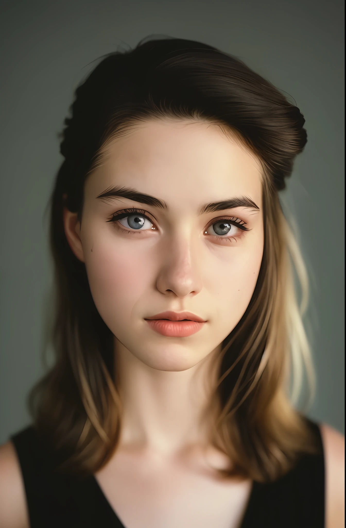 (close-up, editorial photograph of a 20 yo woman from the 1940's), (highly detailed face:1.4) (smile:0.7) (background inside dark, moody, private study:1.3) POV, by lee jeffries, nikon d850, film stock photograph ,4 kodak portra 400 ,camera f1.6 lens ,rich colors ,hyper realistic ,lifelike texture, dramatic lighting , cinestill 800,