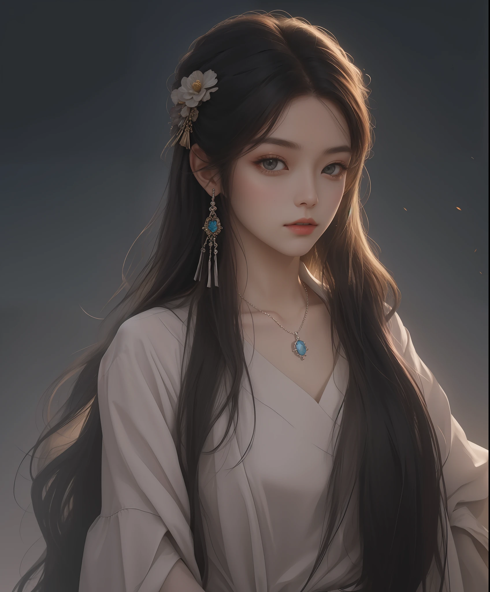 Best Quality, Masterpiece, High Resolution, 1Girl, Porcelain Dress, Hair Accessories, Necklace, Fine Jewelry, Beautiful Face, Physical, Tyndall Effect, Realistic, Shadow Studio, Edge Lighting, Two-Color Lighting, (High Detail Skin: 1.2), 8K UHD, DSLR, Soft Light, High Quality, Volumetric Light, Voyeur, Photo, High Resolution, 4K, 8K, Background Blur,