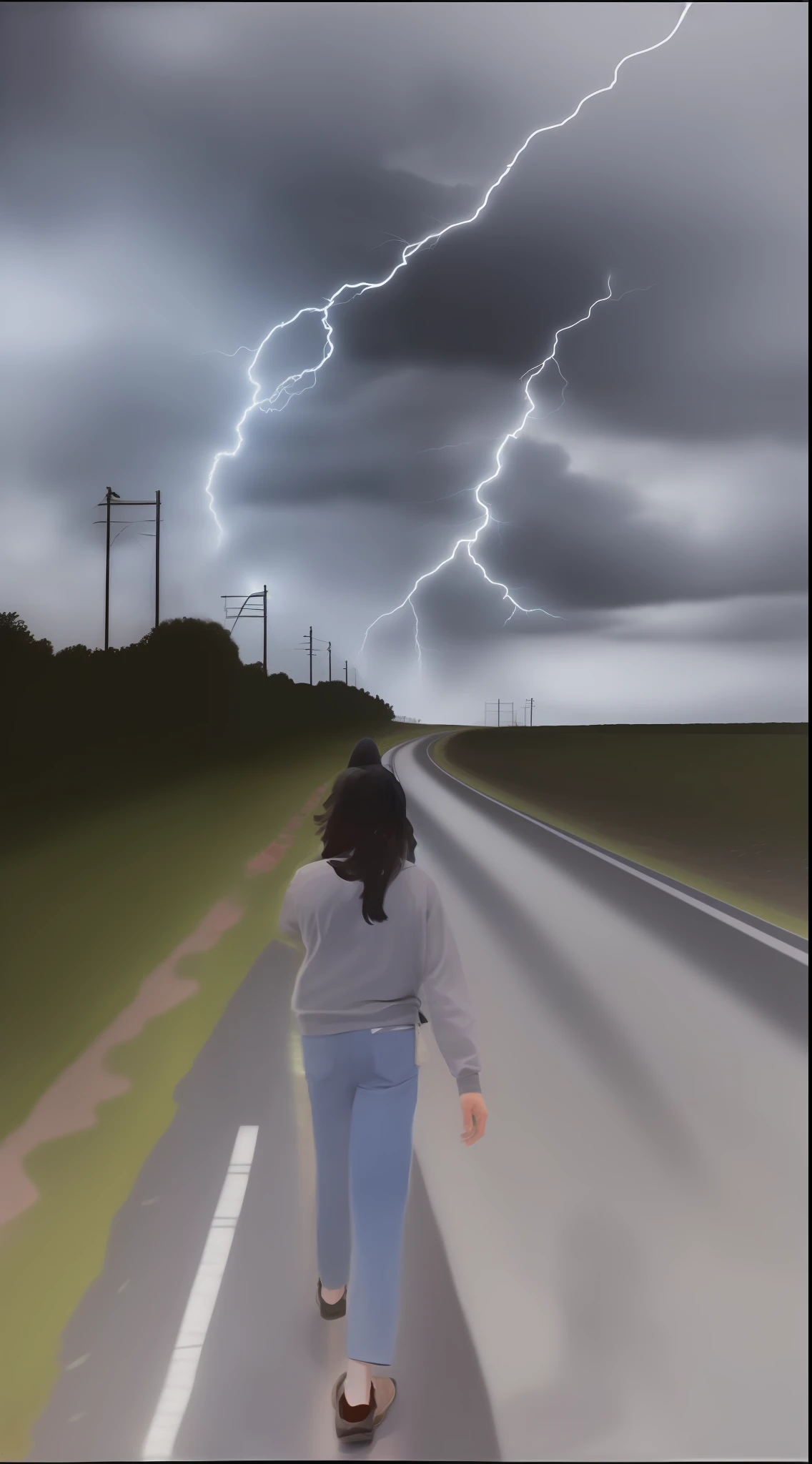 Big road, standing Hell door open, dark atmosphere, overcast clouds, lightning Snatch
