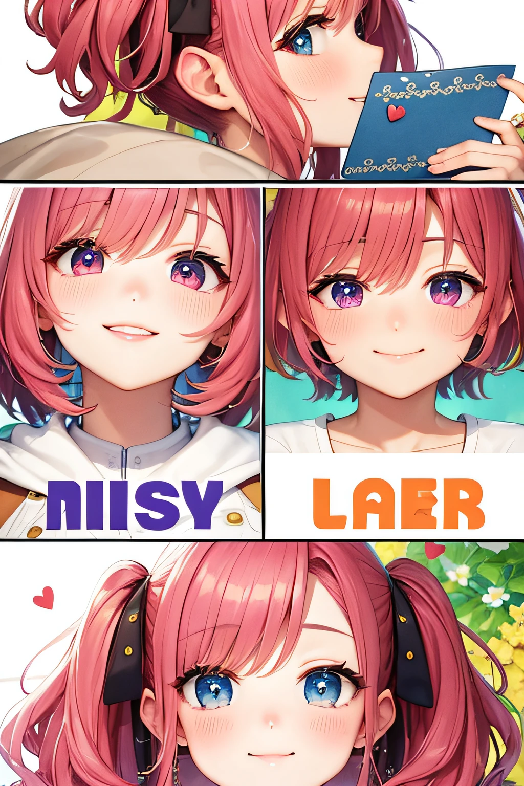 Ultra detailed, masterpiece, highest quality, love letters, pov, smile, blush, pink hair,
