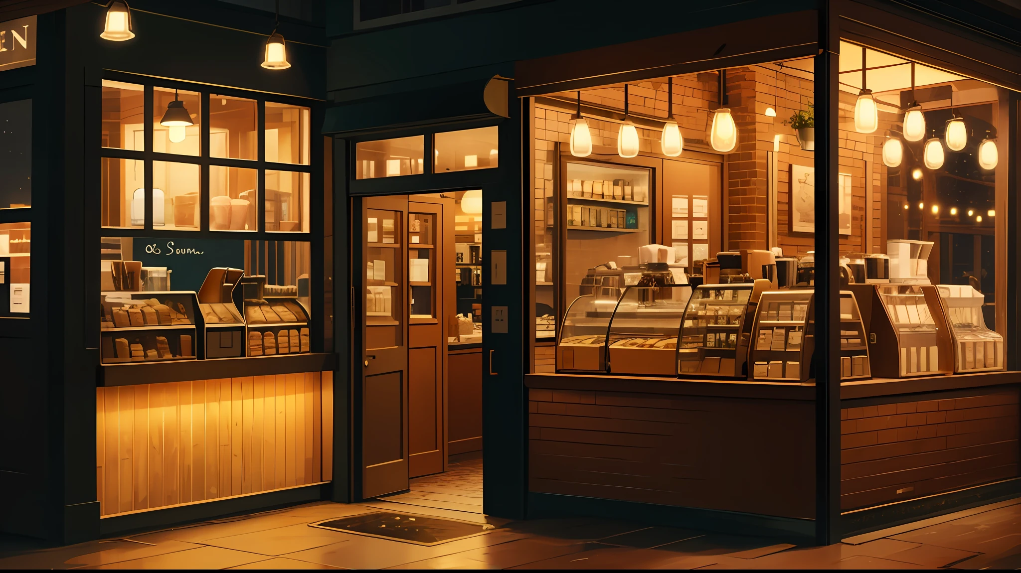 Vintage bakery exterior, 3D printed, you can see bread and cake, there is a subway behind the bakery, surrounded by flowers and plants, and the sky is sunset --auto
