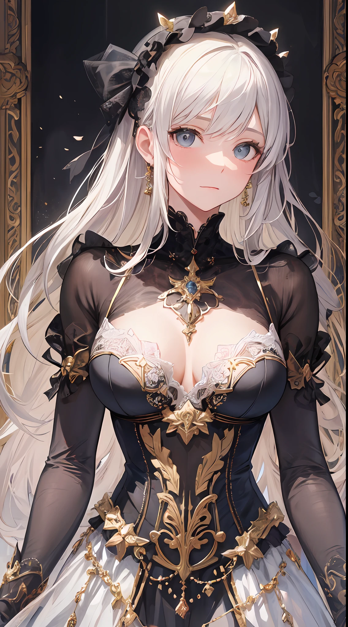 "Standing in the dim background is a  girl from a noble family, as if from a fairy tale, whose body is petite and mysterious, but each muscle and skeleton is delicately drawn," she says, accurately recreating her human anatomy and blending her innocence and nobility.

Her costumes are the pinnacle of Gothic Lolita fashion. Gorgeous black velvet is combined with white silk, and luxurious lace and ribbons are embellished in every detail. All of them are realistic only to the five senses of the viewer.

Her countenance is pure and pure, her translucent skin shows fine wrinkles and hair, and her pearly eyes have a clear serenity like a deep lake. It is as beautiful as a handprint drawn by a work, and its tip is unique to a work of art.

Her presence has a charm that no one in the room can take their eyes off of. All of this is captured by top-of-the-line cameras, enhancing the sense of reality and presence to draw everyone in.

What is depicted here is a symbol of the girl of the greatest beauty in human history and continues to live strongly in another world. Her figure transcends human limits, and her beauty and personality will forever be reflected in this work, the meticulous anatomical depiction of the figure, the texture of the fabric, and the composition in which her charm comes to the fore, this work is a masterpiece that draws the viewer in."