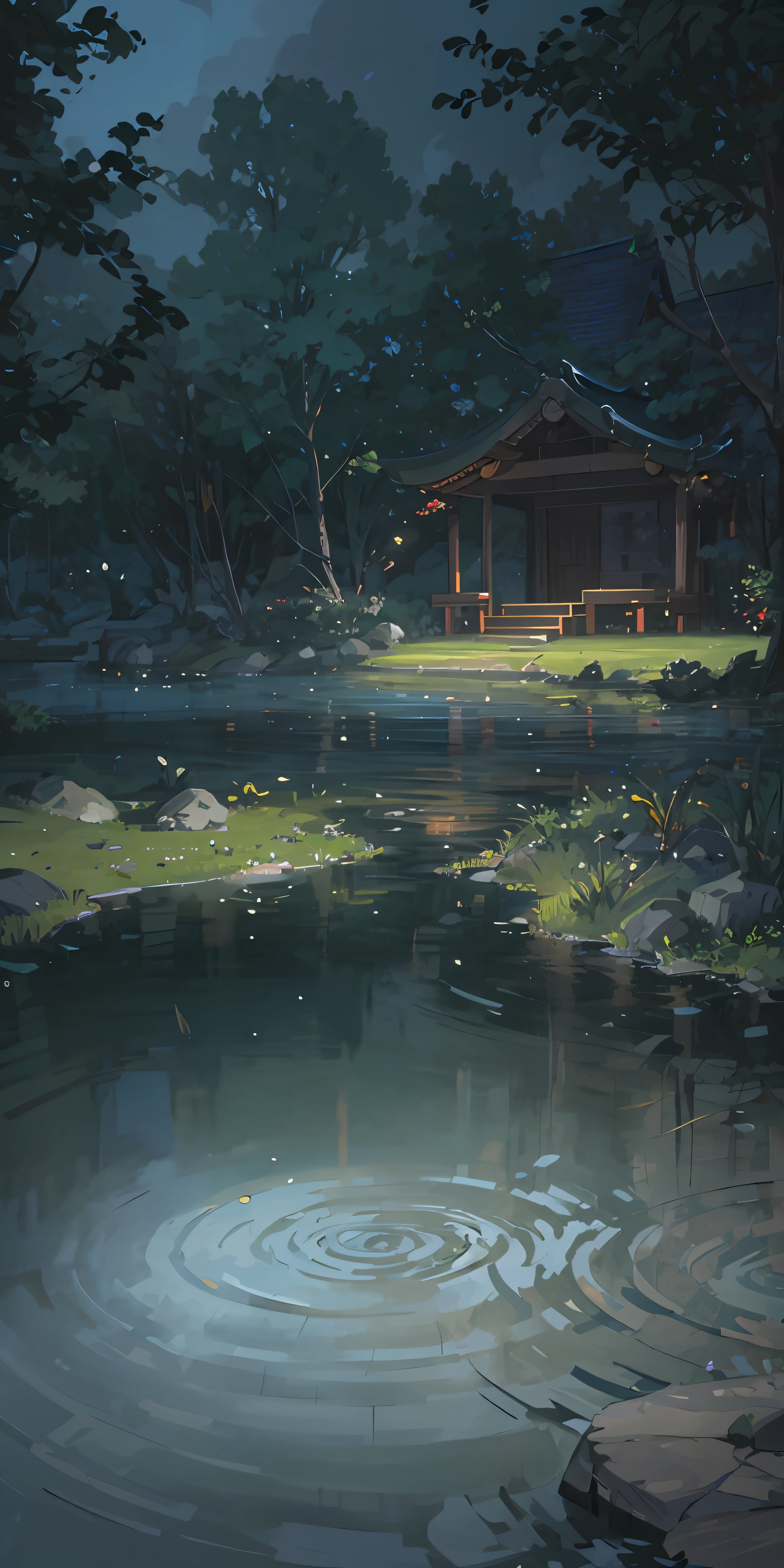 Anime scene of log cabin in forest with pond, anime background art, quiet and peaceful atmosphere, anime landscape concept art, peaceful environment, relaxing concept art, landscape artwork, anime beautiful peace scene, background artwork, detailed scenery —width 672, anime scenery, beautiful anime scene, anime background, beautiful anime scenery, zen temple background, anime village landscape, exquisite details (detail 2.0)