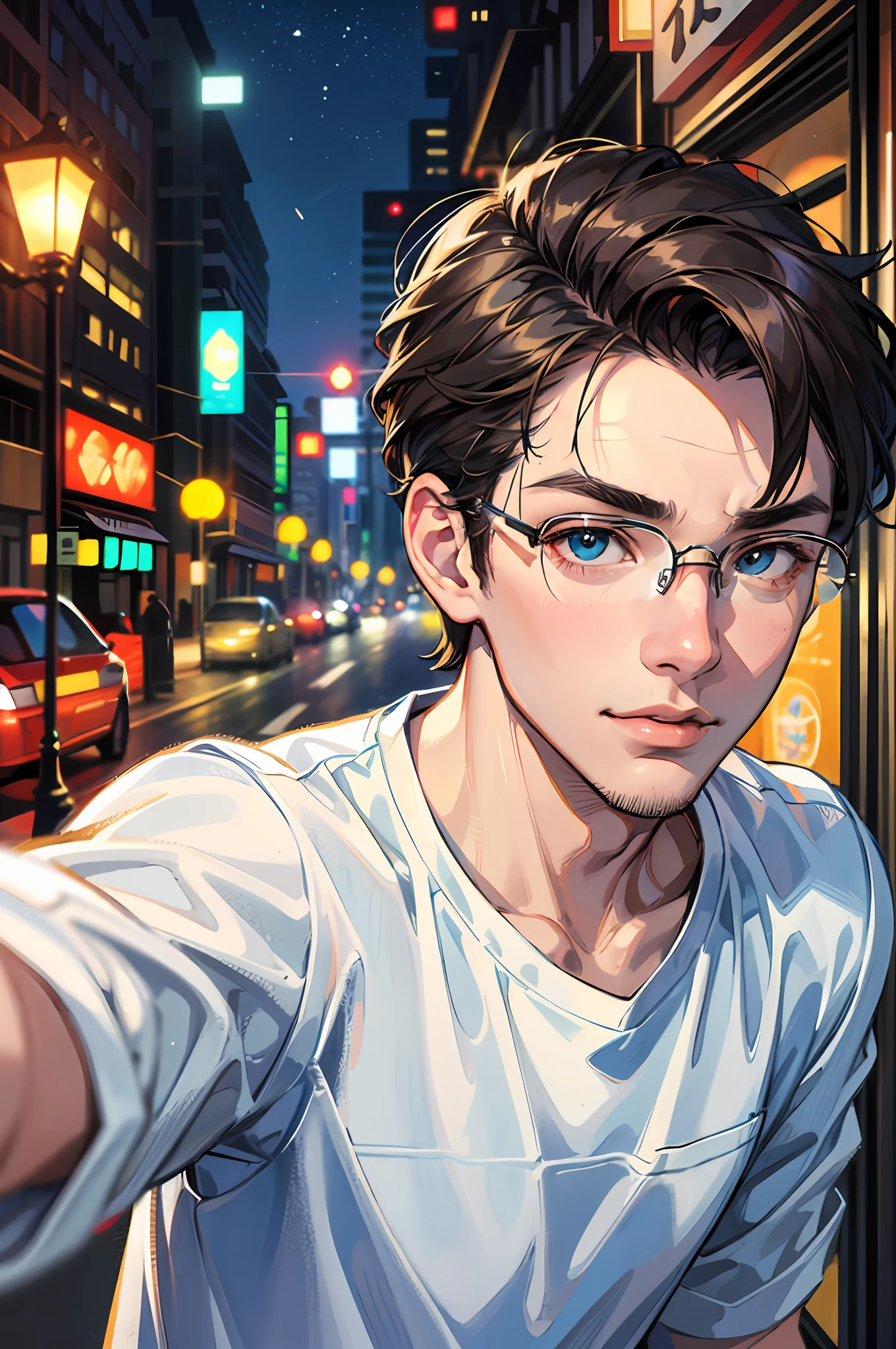 Troubled eyebrows, round glasses added