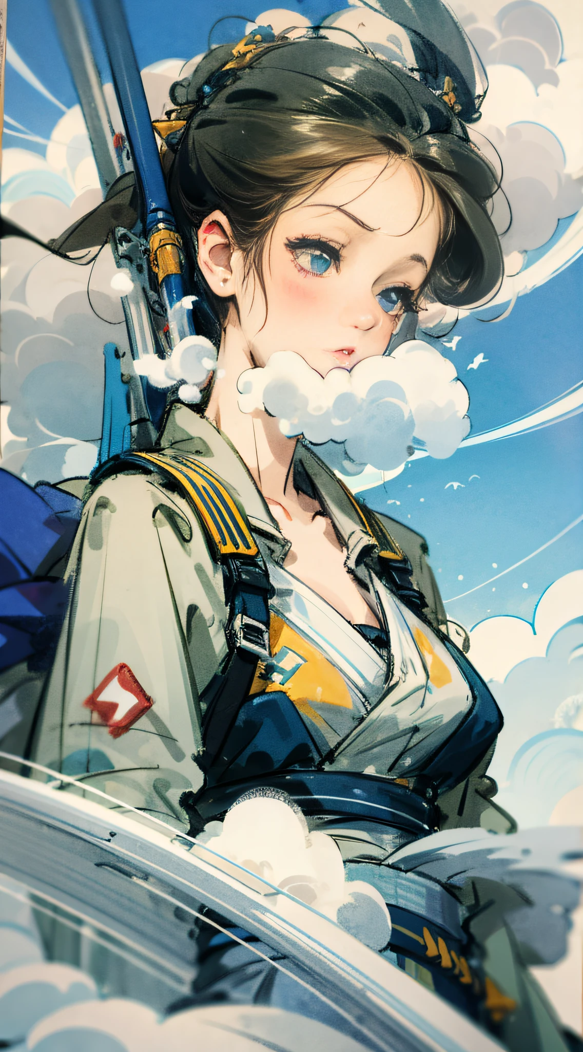 A girl , cloud,female focus