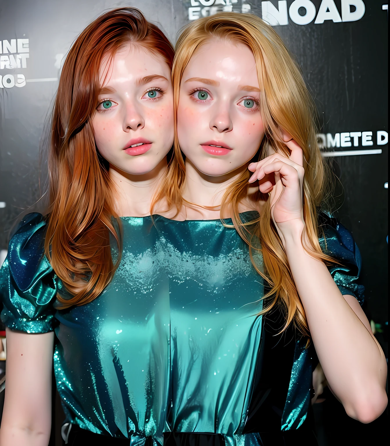 2heads, two headed girl, (one torso:1.5), pale skin, Scottish redhead, teenager, white girls, different ages, (two heads on one body:1.4), (first head uncomfortable:1.5), (second head unhappy:1.5) conjoined twins, heads side by side, one torso, young, uncomfortable, barefoot