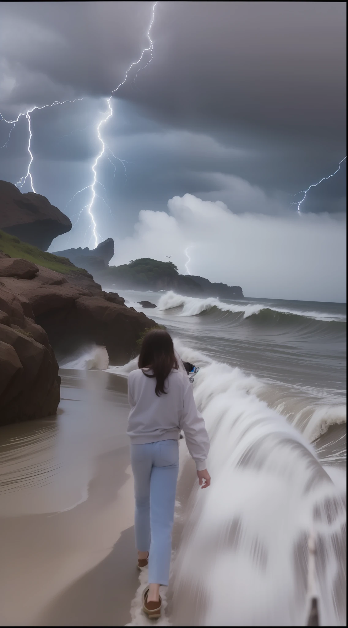 Road to hell, lightning flashing, cloudy clouds, high waves, masterpiece, super detail, ultra HD, best quality