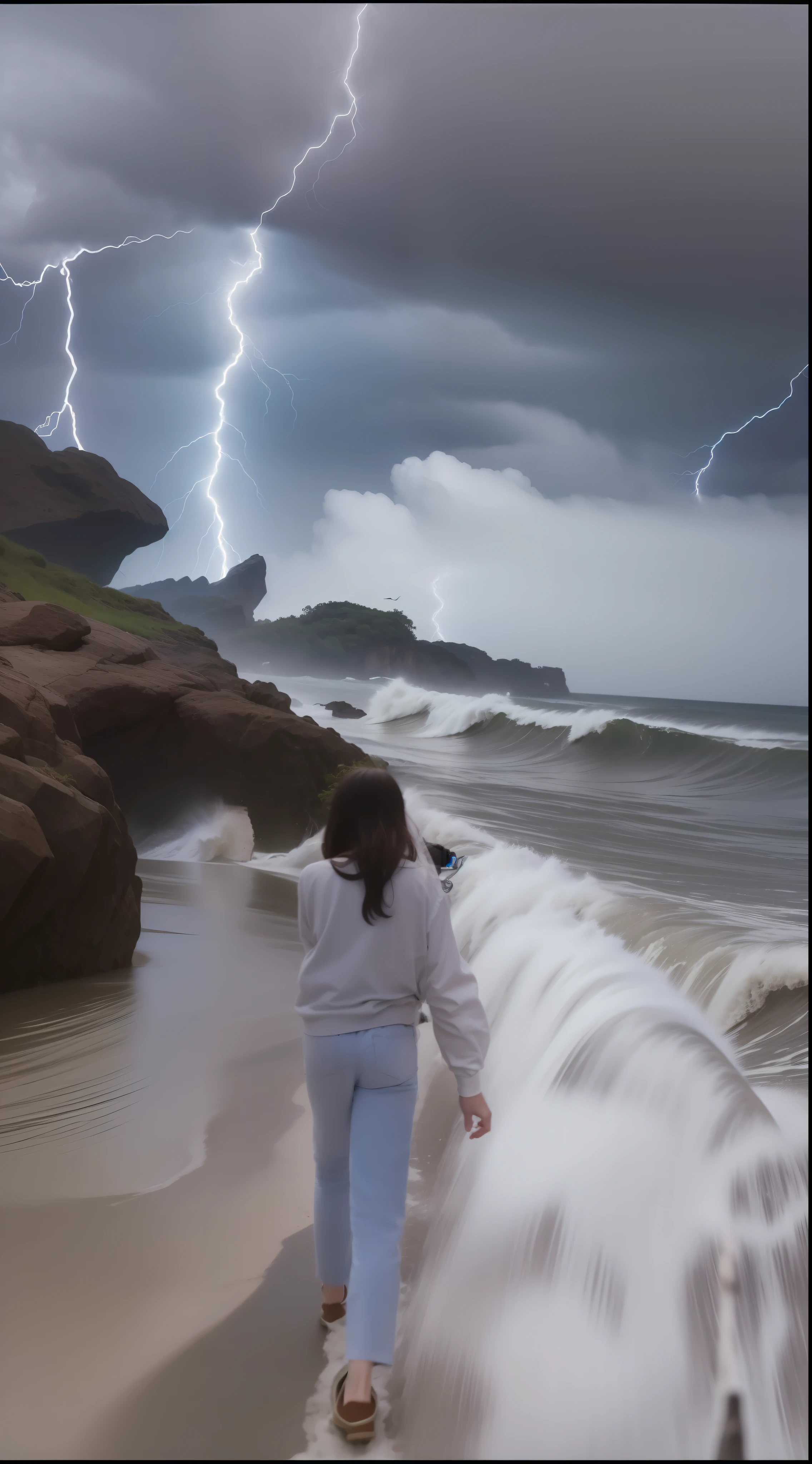 Road to hell, lightning flashing, cloudy clouds, high waves, masterpiece, super detail, ultra HD, best quality