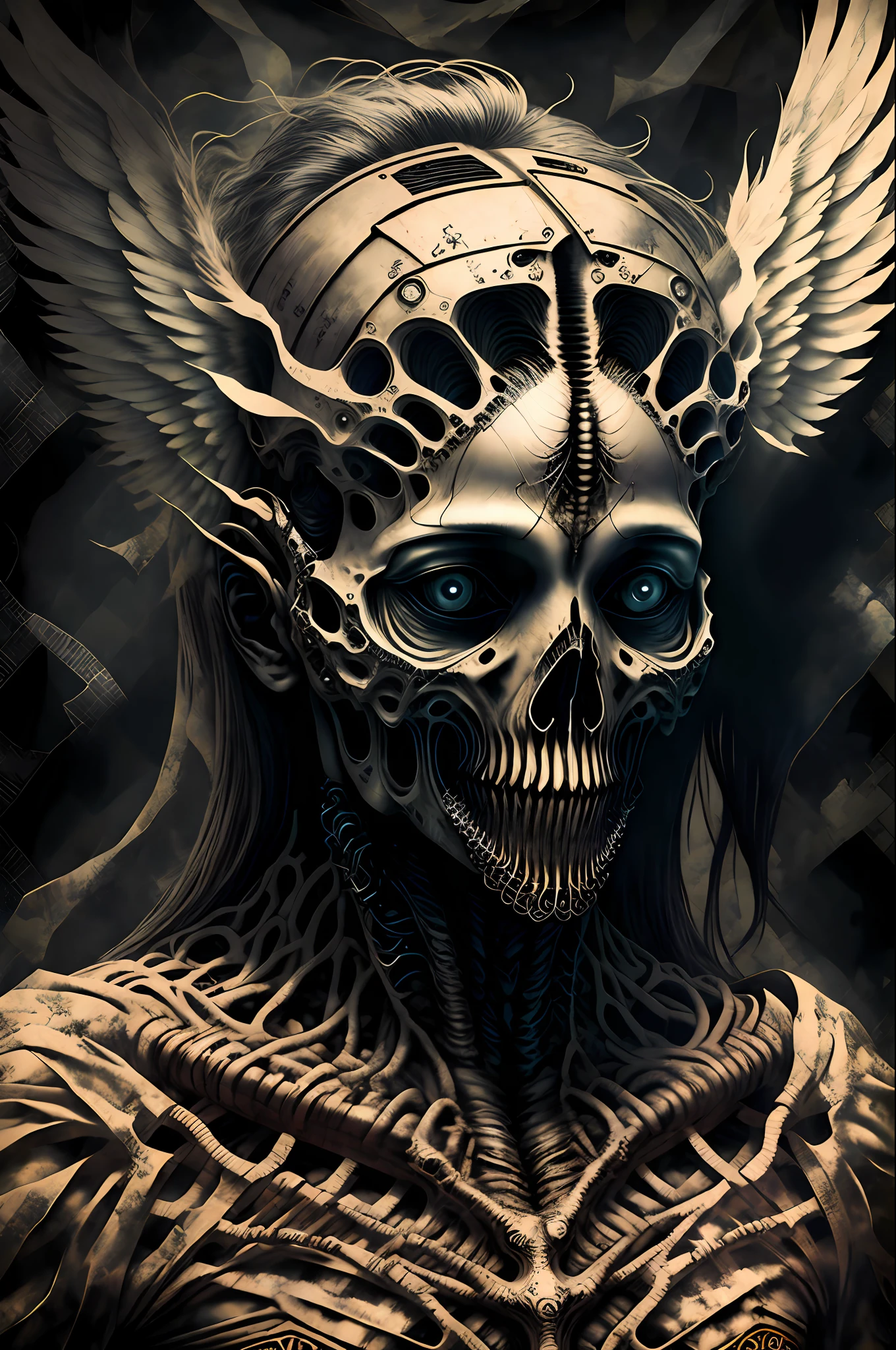 creature00d, angel, body horror, Exhaustive, argyle background