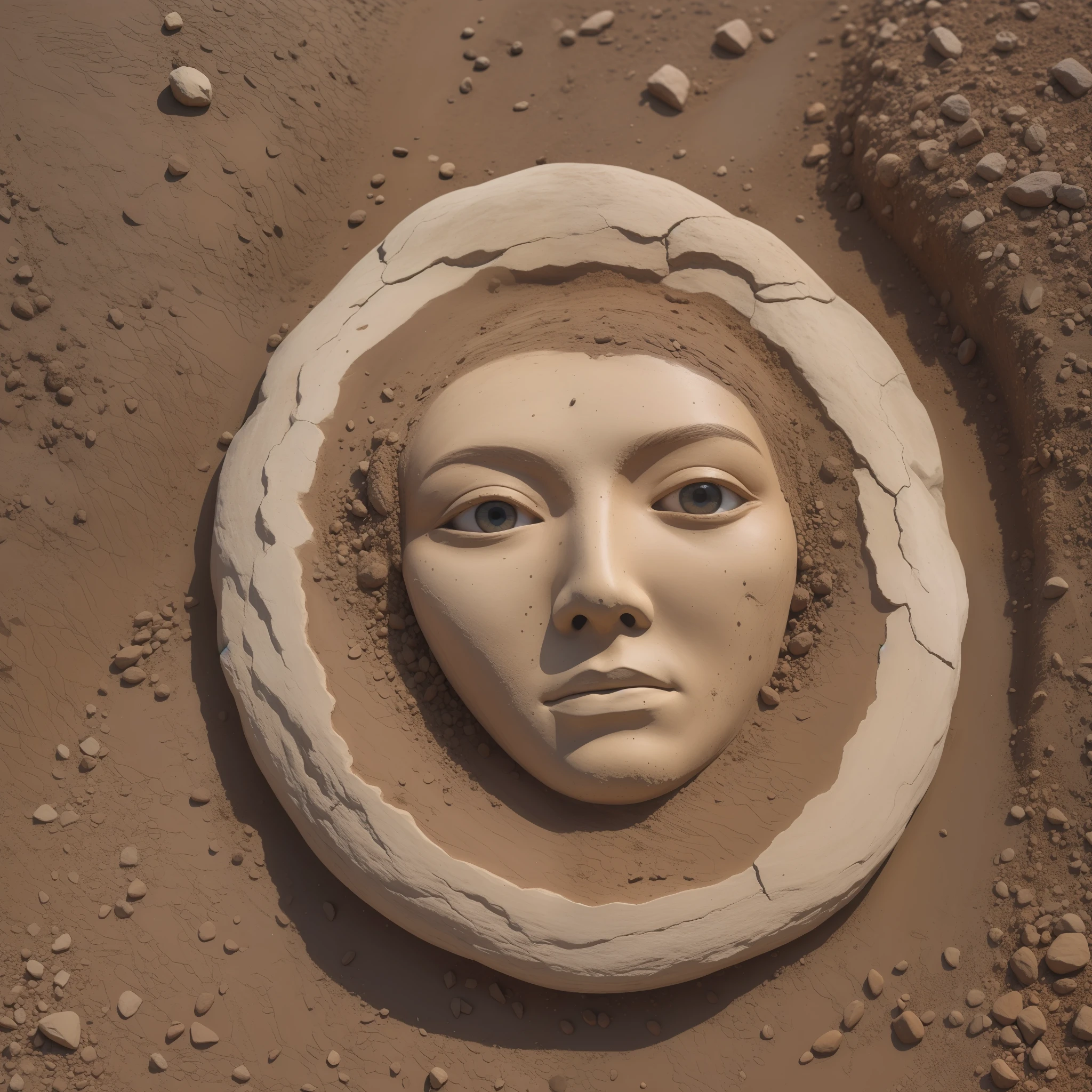 The material is soil, which is shaped like a person's face