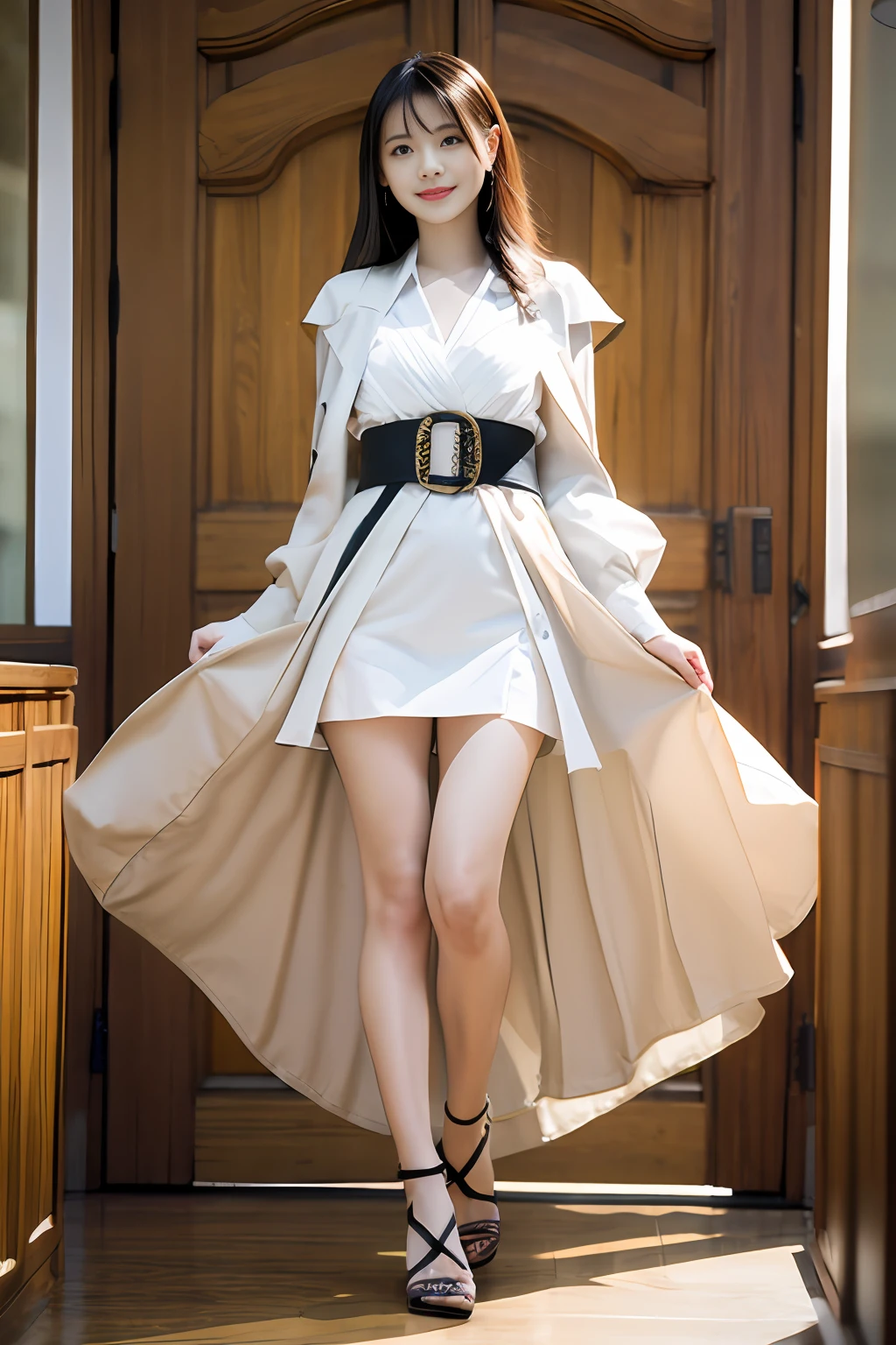 1 Chinese girl, 155 cm, hyper-relastic, smiling, standing, highly detailed, perfect face, awesome body, sexy thighs, perfect feet, hyper-realistic, realistic, soft light, high quality, volumetric light, cinematic light effects, sneak peek, photo, high resolution, original photo, perfect lighting, focus: full body: 1.8, full body shot: vista: 1.9. Imagination, creativity, thinking, personality, being different, this is a brand new product, only in the sky, people can only see here, nowhere else. Fabric selection: Breathable and lightweight chiffon fabric with a soft texture and a pleasant touch.
Placket design: V-neckline (minimum proportion of the neckline) design to show off the collarbone and bust line to highlight the sexiness, while the slim fit highlights the advantages of the figure.
Detailing: Asymmetrical design, you can use special-shaped cuts or extended decorations at the hem of the clothes to increase the sense of fashion.
Main color: the whole is light or pearl white as the main color, can be matched with dark coats and heels, simple and generous, can highlight the dignified temperament of women.
Belt design: Design a fringe-style belt at the waist, echoing the skirt, raising the fashion of the overall wear, and can effectively modify the figure to create a glamorous charm.
Omit design: Omit excessive embellishments at the cuffs and neckline to create a simple and elegant style with a unique brand character.
Celebrity temperament: Through the curved and slim design, highlight the advantages of women's figure, and at the same time use silk fabric as the lining material, exuding a sense of quality and celebrity temperament.
Age-reducing design: Add a bow or ruffle detail to the hem to create a relaxed and natural sense of vitality for an age-reducing effect.
Gentle femininity: Starting with fabrics and cuts, focus on creating comfort and smooth lines to express feminine femininity.
Hopefully, the above design solutions can meet your needs, and th
