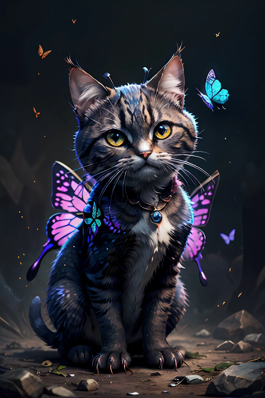 Fantastic monster design, funny, ultra detailed, cute, butterfly, style-sylvamagic cat,