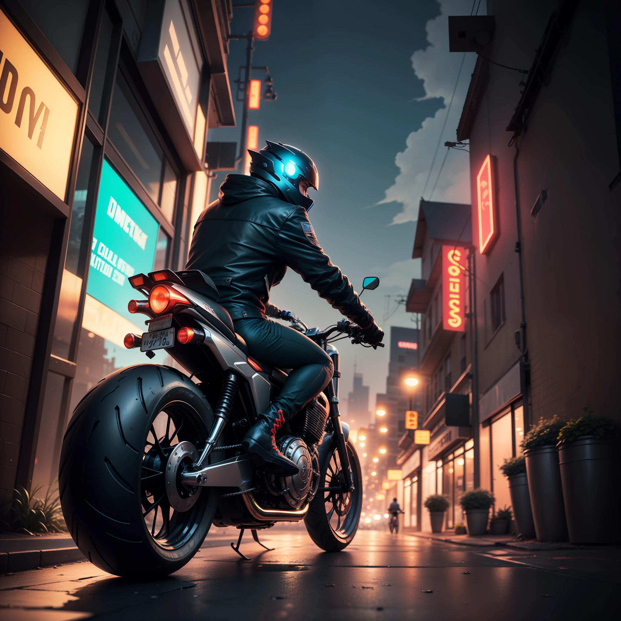 A unreal super bike and car in syberpunk street unreal neon lighting unreal ultra syberpunk sky