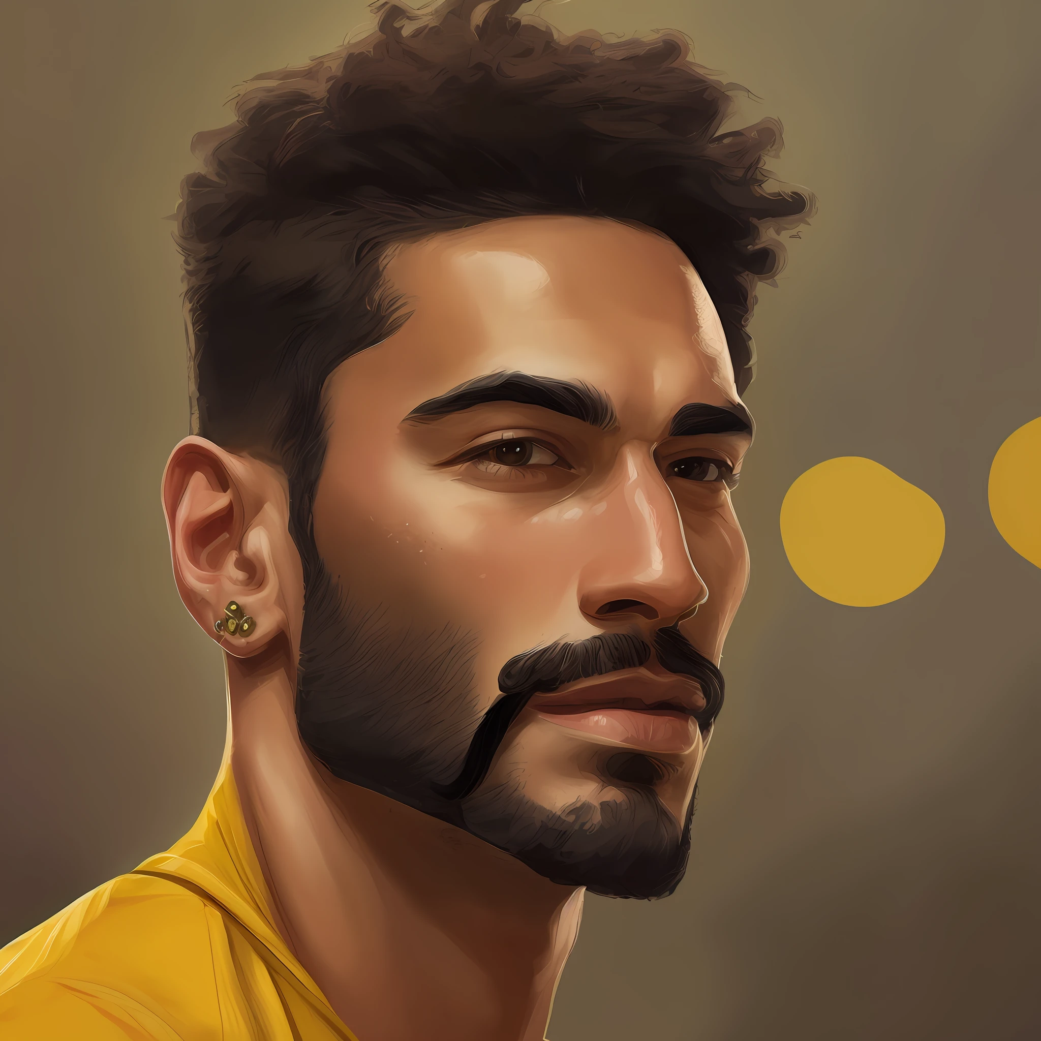 arafed man with a mustache and a beard in a yellow shirt, #1 digital painting of all time, # 1 digital painting of all time, smooth. digital painting, low detailed. digital painting, ultra detail. digital painting, digital art portrait, detailed digital painting, inspired by Willian Murai, digital portrait, digital painted, digital illustration portrait