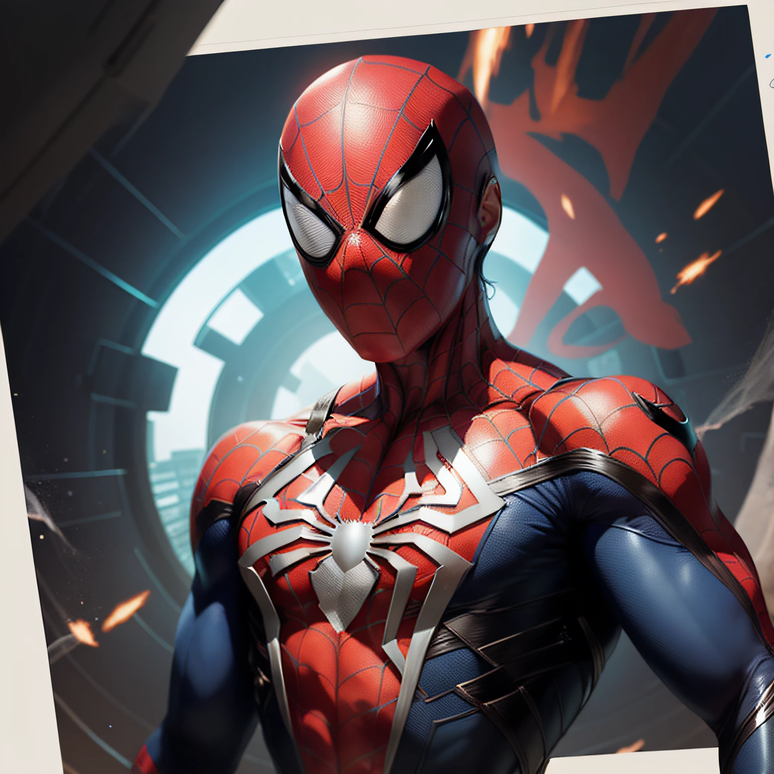 spider - man in a suit with a blue and red background, futuristic style spiderman, artgerm jsc, ross tran style, ross tran and artgerm, ross tran and bayard wu, [ trending on cgsociety ]!!, trending in cgsociety, rossdraws 1. 0, rossdraws global illumination, artgerm and atey ghailan