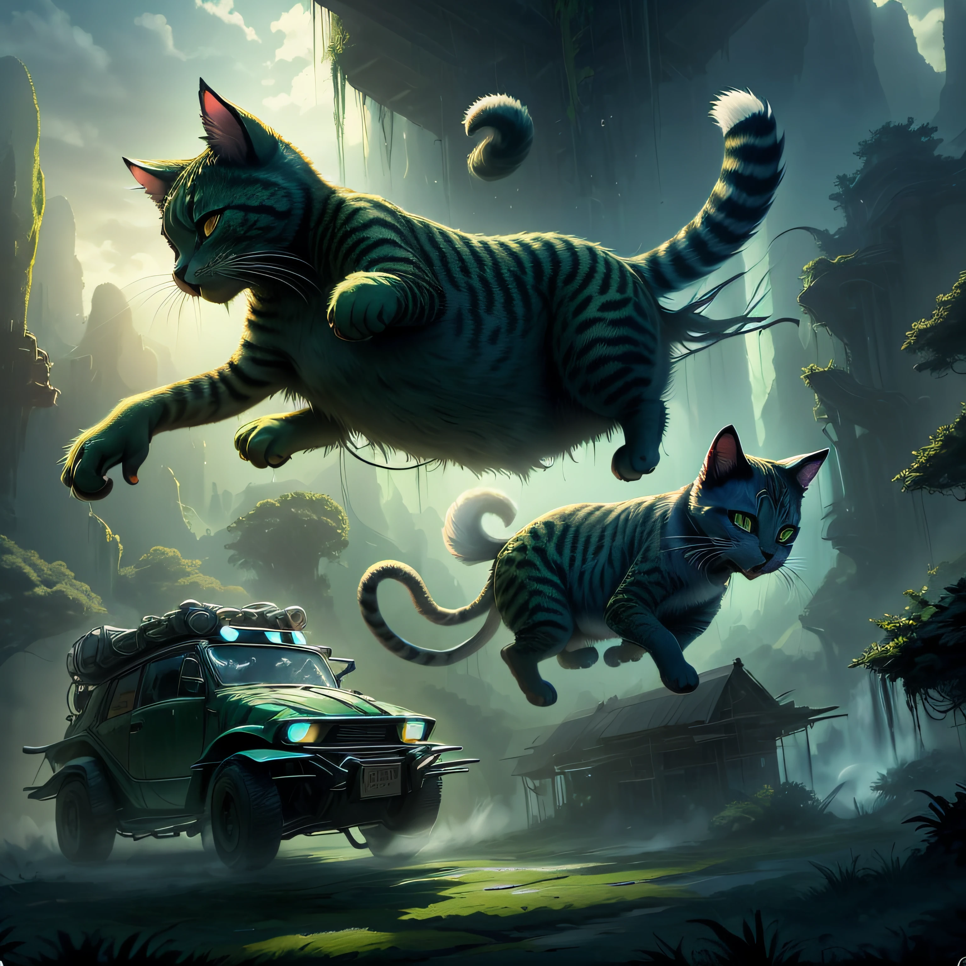 green cat flying --auto