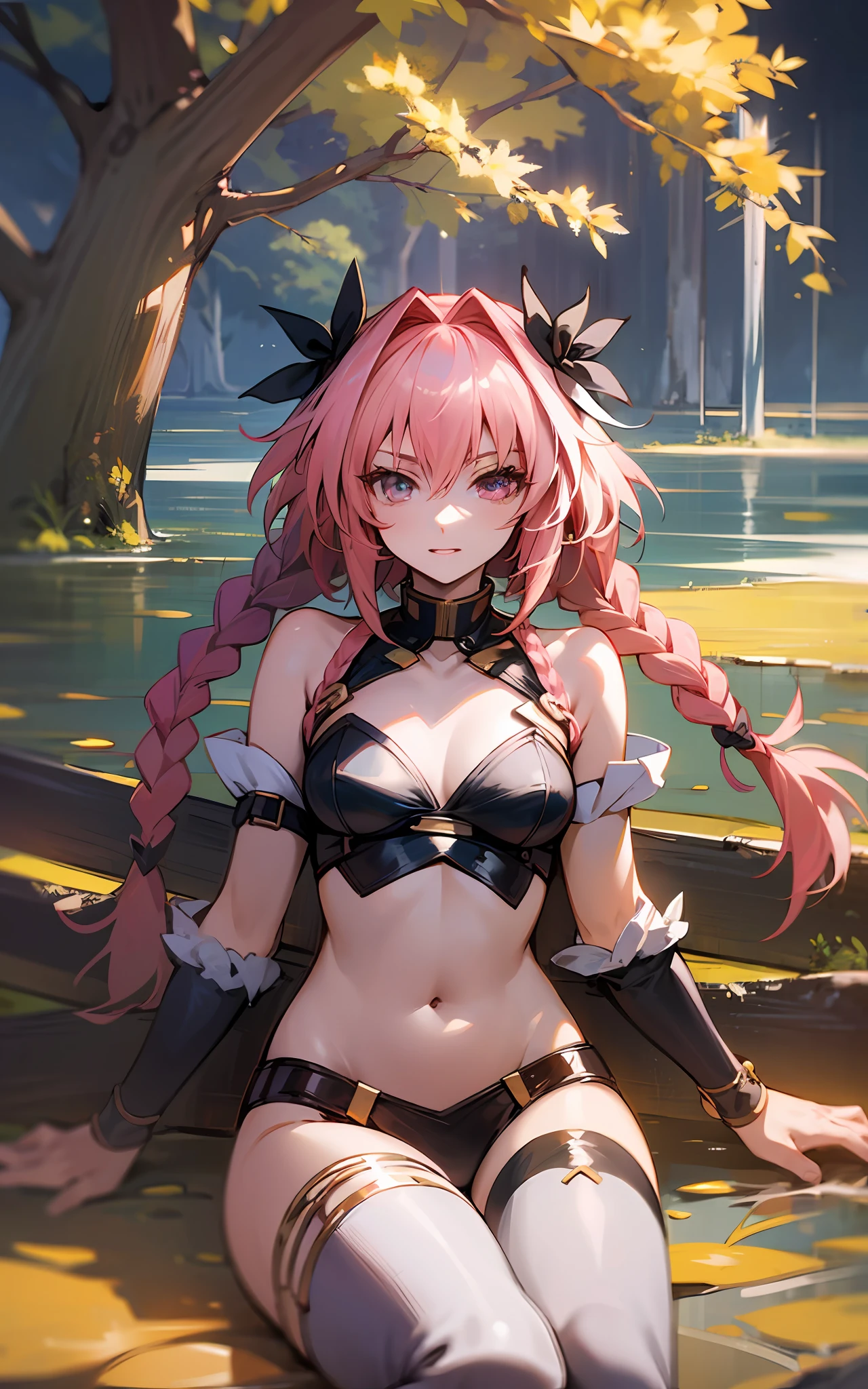 Top Quality, 8K, 4K, High Definition, Detail, Astolfo, FGO, Women, Bright Park, Flat , Long Braids, Lots of Guests,