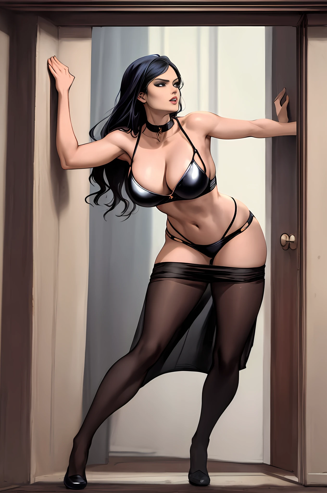 Anime Art, Full Body Movement, Sexy Woman in Black, Fierce Soprano Woman, Roberto Ferri, Krenz Kusart and Art Germ, Kusart Krenz Key Art Women, Style Ivan Talavera and Art Germ, by Yoshihiko Wada, Art Germ Greg Rutkowski Greg, Pinap Art, Luis Ricardo Farero