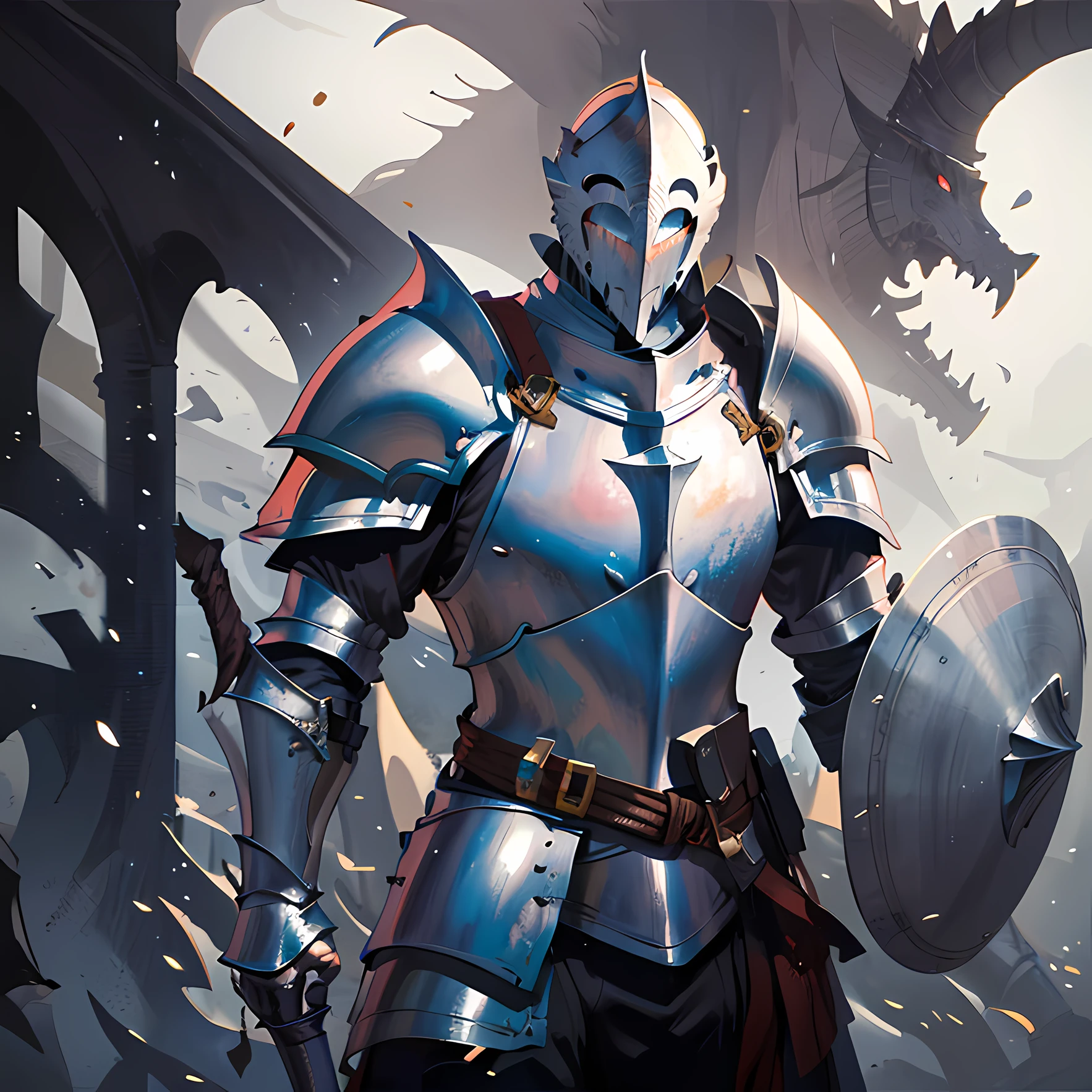 there is a man in armor holding a shield and a shield, armored knight, male paladin, fantasy knight, light coming off of the armor, fantasy paladin, guillem h. pongiluppi, full portrait of magical knight, epic paladin armor, strong fantasy knight, paladin armor, silvain sarrailh, wojtek fus