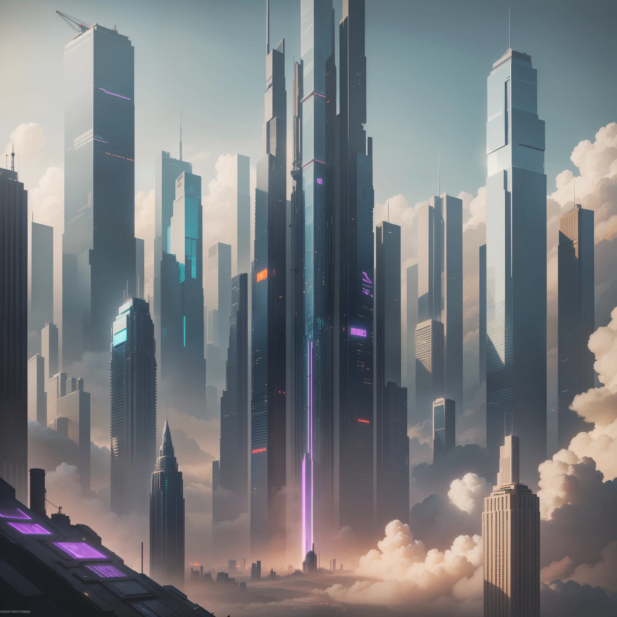 Cyberpunk Futuristic World Sci-Fi Skyscrapers Top Quality Masterpiece Fantasy