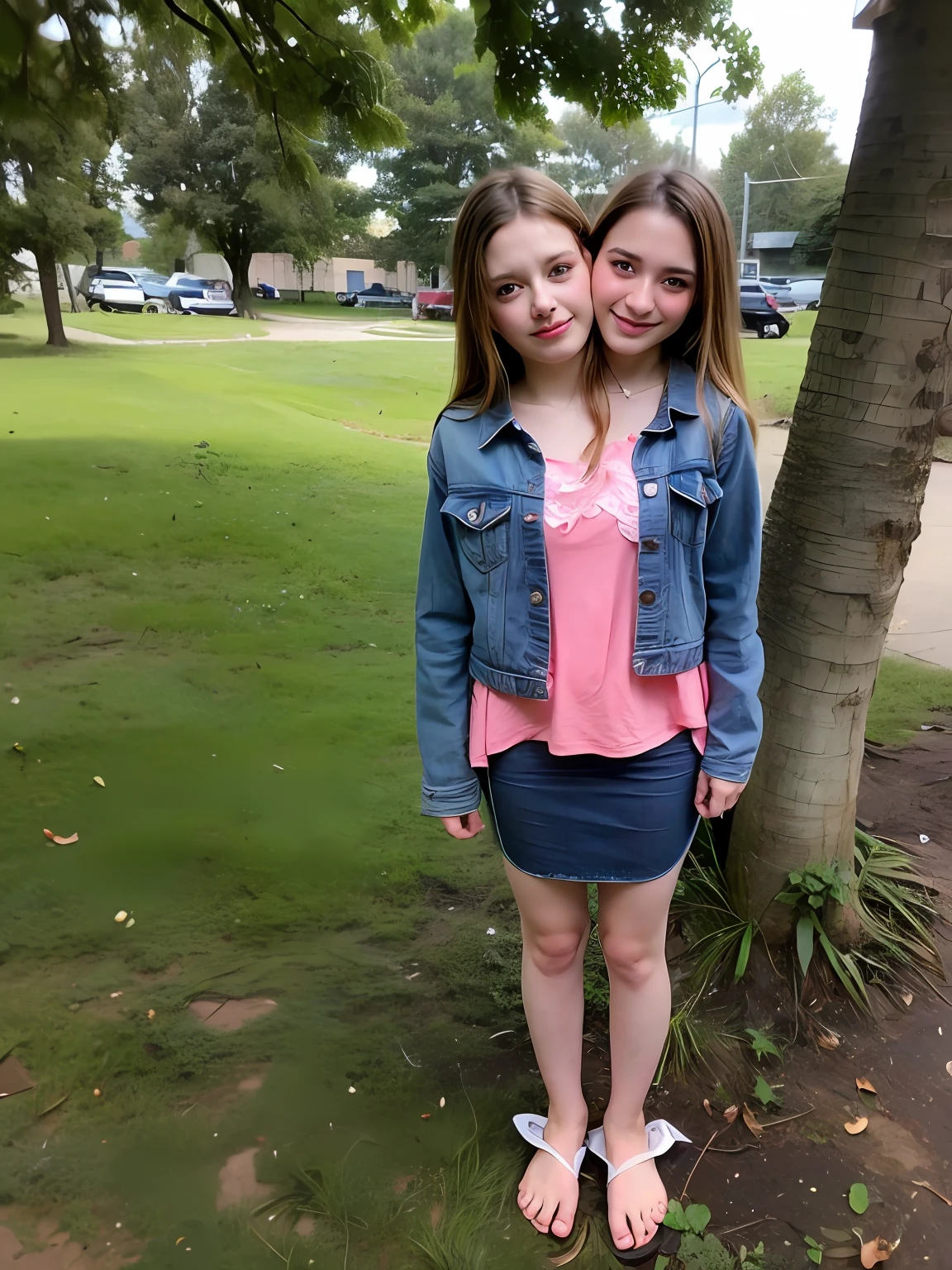 2heads, two headed girl, (one torso:1.5), pale skin, Scottish redhead, ager, white girls, different ages, (two heads on one body:1.4), (first head uncomfortable:1.5), (second head unhappy:1.5) conjoined twins, heads side by side, one torso, young, uncomfortable, barefoot