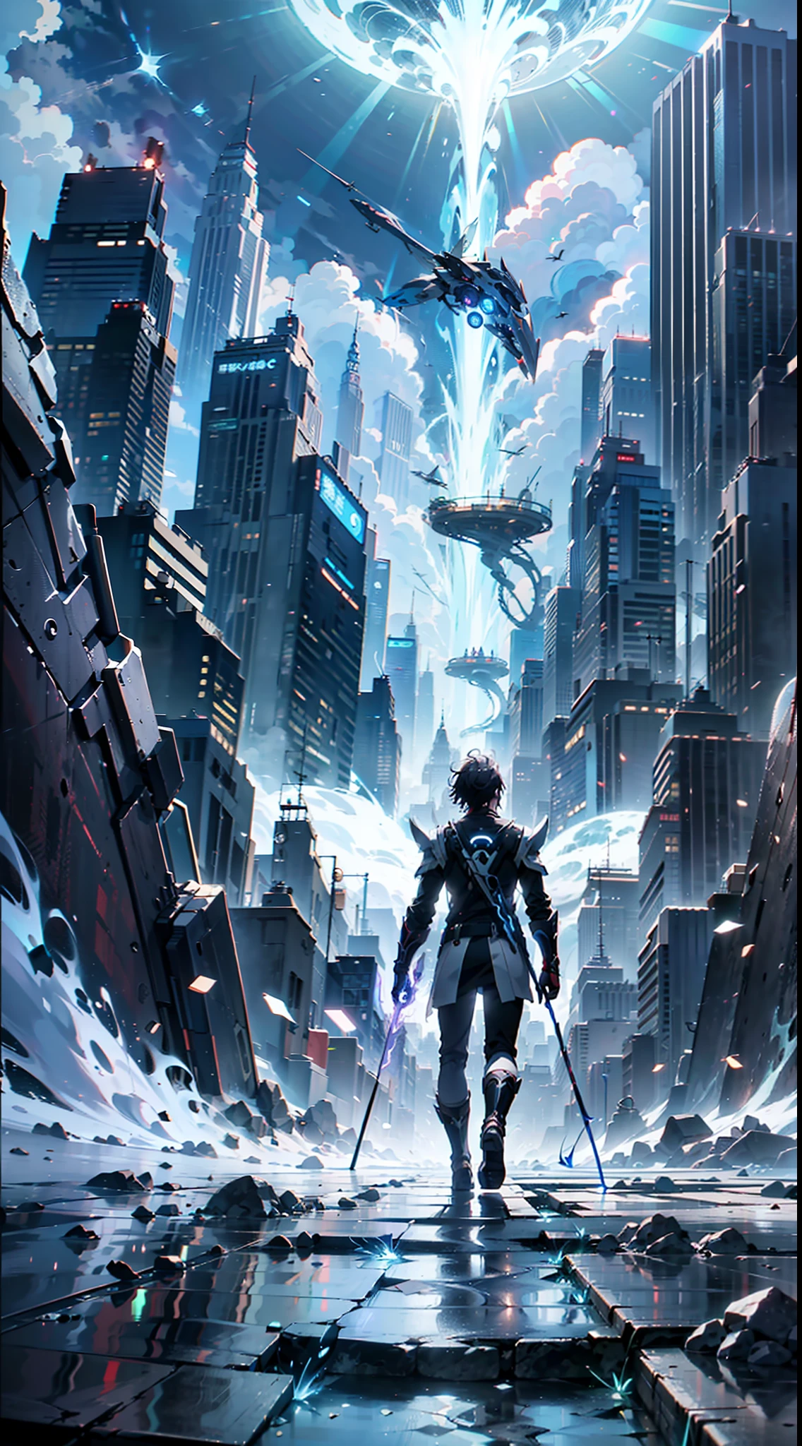 (8K anime:1.2),an epic starring a man with teleportation powers,(epic animation style), with incredible visual effects,(futuristic background),an exciting story. (male protagonist,superpower:teleportation,forward animation,extraordinary fx,futuristic backdrop)