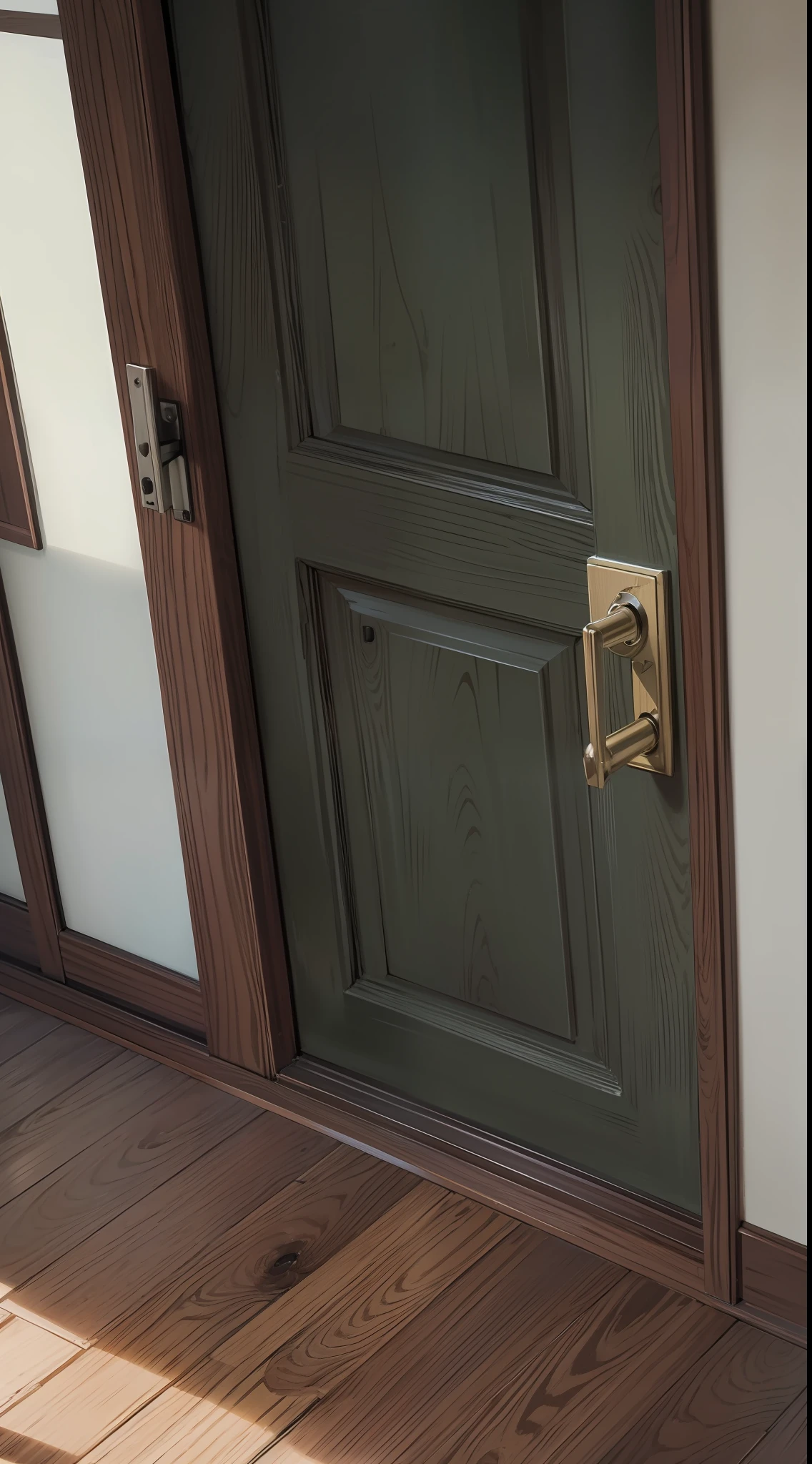 Doors, doorknobs, wooden floors, Japanese anime style, close-up