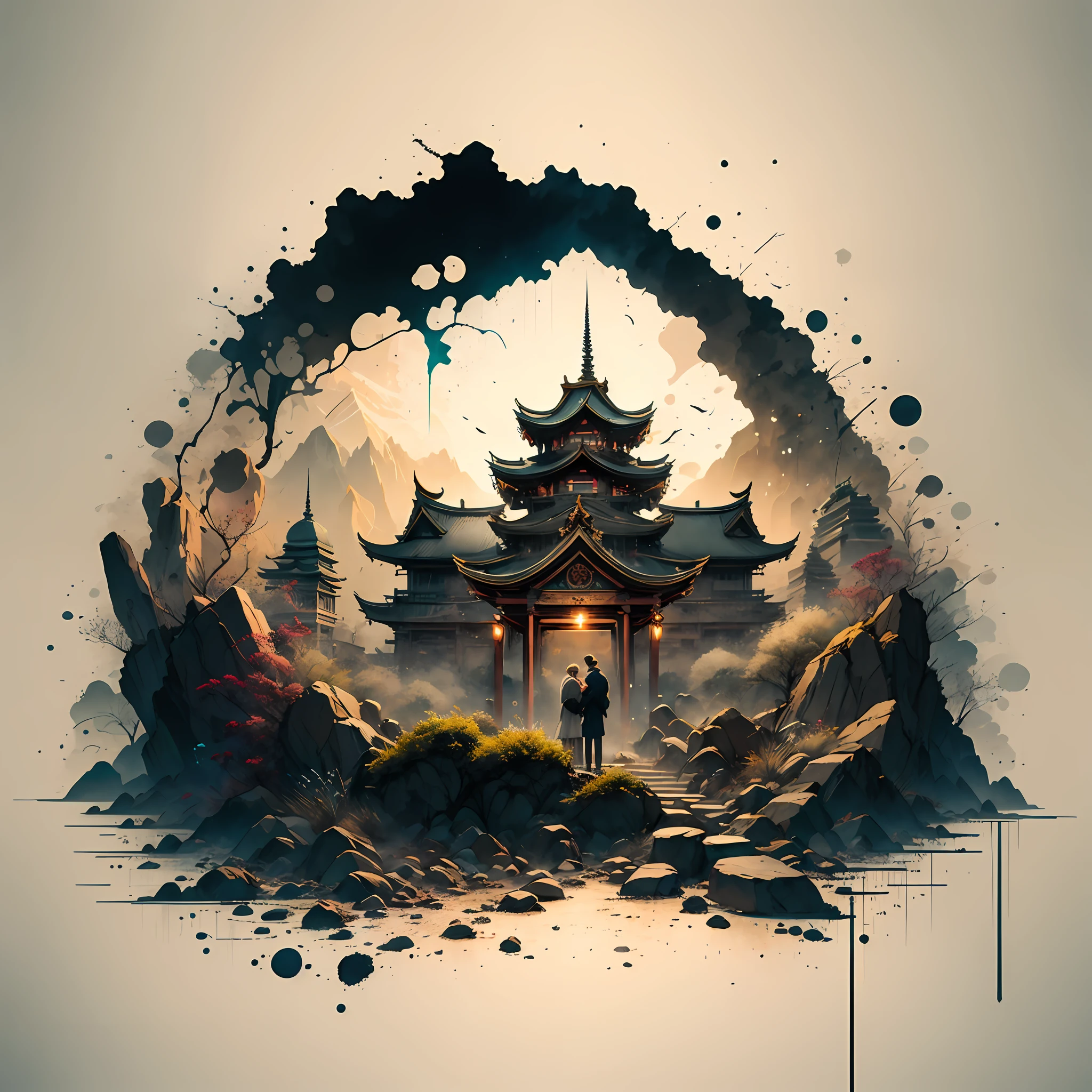 Absurd, high resolution, ultra-detailed, (1 girl:1.3), broken, design a beautiful temple scene, intricate architecture, lush gardens, and a sense of peace and spirituality. Broken, creating an image of a destructive demon with terrifying features, dark powers, and a thirst for chaos and destruction. Broken, designed with a fisheye effect image that captures a wide field of view with a unique curved viewing angle. Break to create rooftop views in urban environments with panoramic cityscapes, dramatic skylines, and a sense of elevation. Break , illustrating the tender moments between parents and children, capturing their bonds, love, and connection. Broken, using pointillism to illustrate images, carefully placed tiny dots of color to create a cohesive and visually stunning whole.