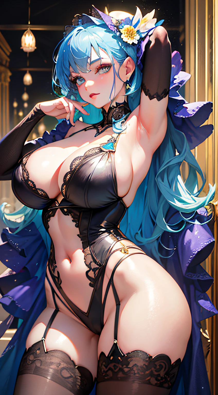 Realistic, super high resolution, complex, super detailed, (skindentation), cute, feminine, detailed body, (detailed face: 1.1), (contour iris), (hidrocor lens), (perfect eyes), 4k, beautiful, (masterpiece: 1.2), (best quality: 1.2), multiple beauty, wide hips, thick thighs, (big breasts: 1.2) and (big breasts: 1.2), dress, pose seduction, in club, dancing