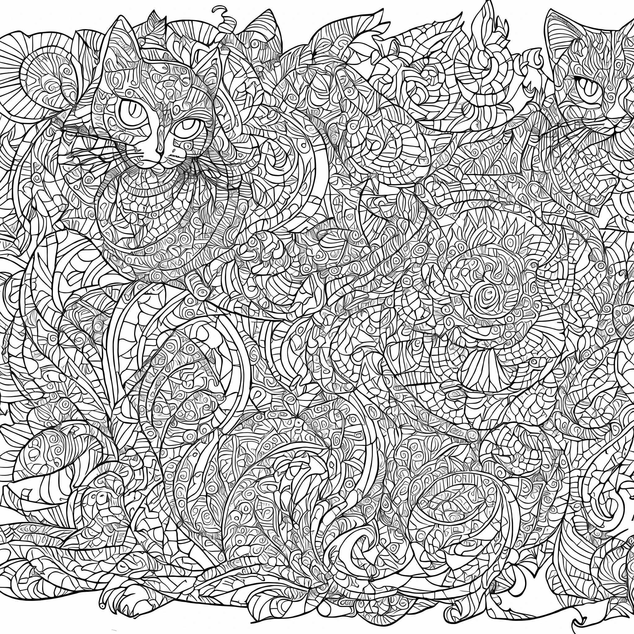 coloring page for kids, highly detailed, black and white, line art plain, white background, no shading or greyscale, no color, artists pen and ink sketch of a kitty --auto