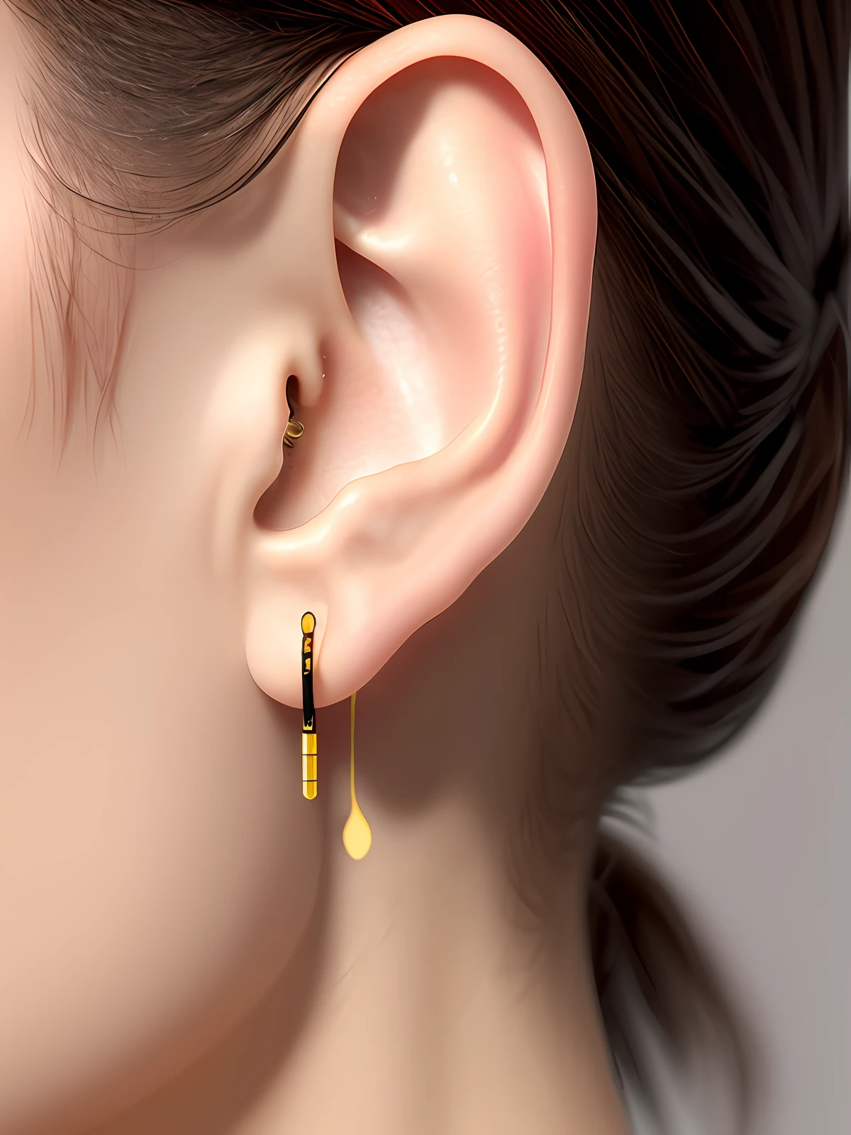 Create an ultra-realistic image of auriculotherapy with a detailed close-up of a human ear with carefully marked ear points.