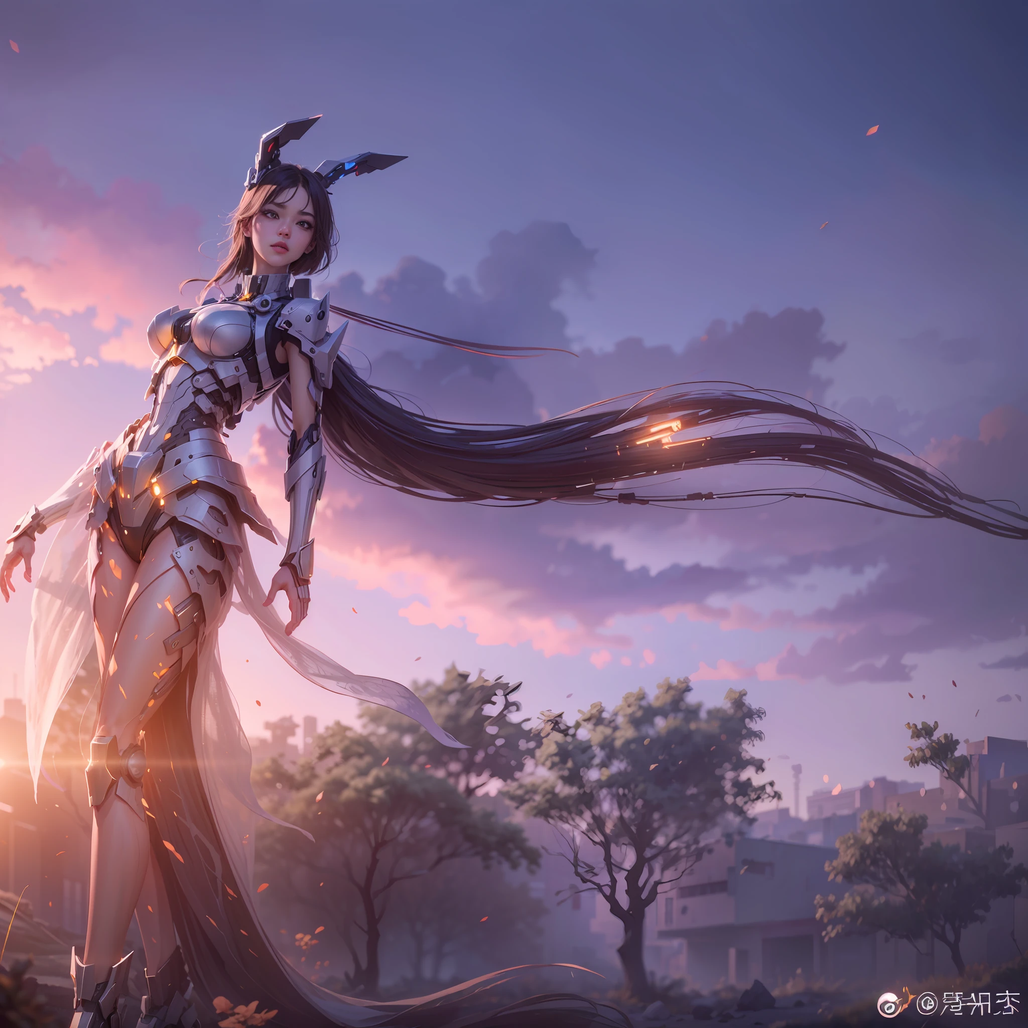 ((Best quality)), ((masterpiece)), (highly detailed:1.3), 3D,Shitu-mecha, beautiful cyberpunk women with her mecha in the ruins of city from a forgoten war, ancient technology,HDR (High Dynamic Range),Ray Tracing,Super-Resolution,Unreal 5,Subsurface scattering,PBR Texturing,Post-processing,Anisotropic Filtering,Depth-of-field,Maximum clarity and sharpness,Multi-layered textures,Albedo and Specular maps,Surface shading,Accurate simulation of light-material interaction,Perfect proportions,Octane Render,Two-tone lighting,Low ISO,White balance,Rule of thirds,Wide aperature,8K RAW,Efficient Sub-Pixel,sub-pixel convolution,luminescent particles,light scattering,Tyndall effect