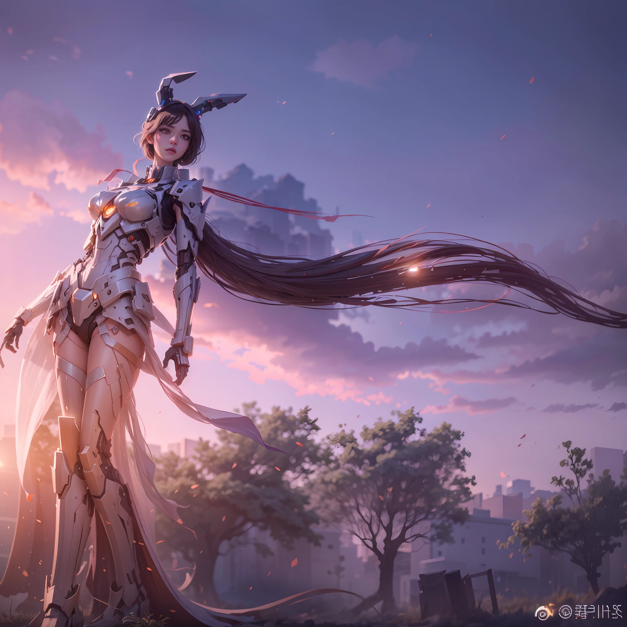 ((Best quality)), ((masterpiece)), (highly detailed:1.3), 3D,Shitu-mecha, beautiful cyberpunk women with her mecha in the ruins of city from a forgoten war, ancient technology,HDR (High Dynamic Range),Ray Tracing,Super-Resolution,Unreal 5,Subsurface scattering,PBR Texturing,Post-processing,Anisotropic Filtering,Depth-of-field,Maximum clarity and sharpness,Multi-layered textures,Albedo and Specular maps,Surface shading,Accurate simulation of light-material interaction,Perfect proportions,Octane Render,Two-tone lighting,Low ISO,White balance,Rule of thirds,Wide aperature,8K RAW,Efficient Sub-Pixel,sub-pixel convolution,luminescent particles,light scattering,Tyndall effect