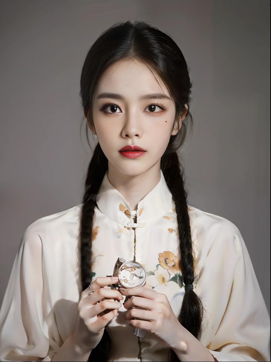A 20-year-old modern Chinese urban beauty, with a ponytail, delicate facial features, 3D rendering, perfect face shape, smooth skin, high detail, higher quality, bright background color, award winning ID photo, ID photo: 2. Chest shooting (MOU), single, portrait, cinematic texture, face up, cinematic angle, depth of field, high contrast, facing the viewer, 8k resolution, Canon EOS R3, 85mm lens f/1. 8. Accent lighting and global illumination