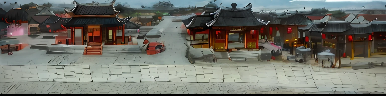there is a cartoon picture of a chinese village with a lot of people, town background, town center background, street background, background art, city street view background, temple background, dreamy chinese town, chinese village, tavern background, ancient city streets behind her, grimy streets backdrop, renaissance port city background, background artwork, background depicting a temple, city ruins background --auto