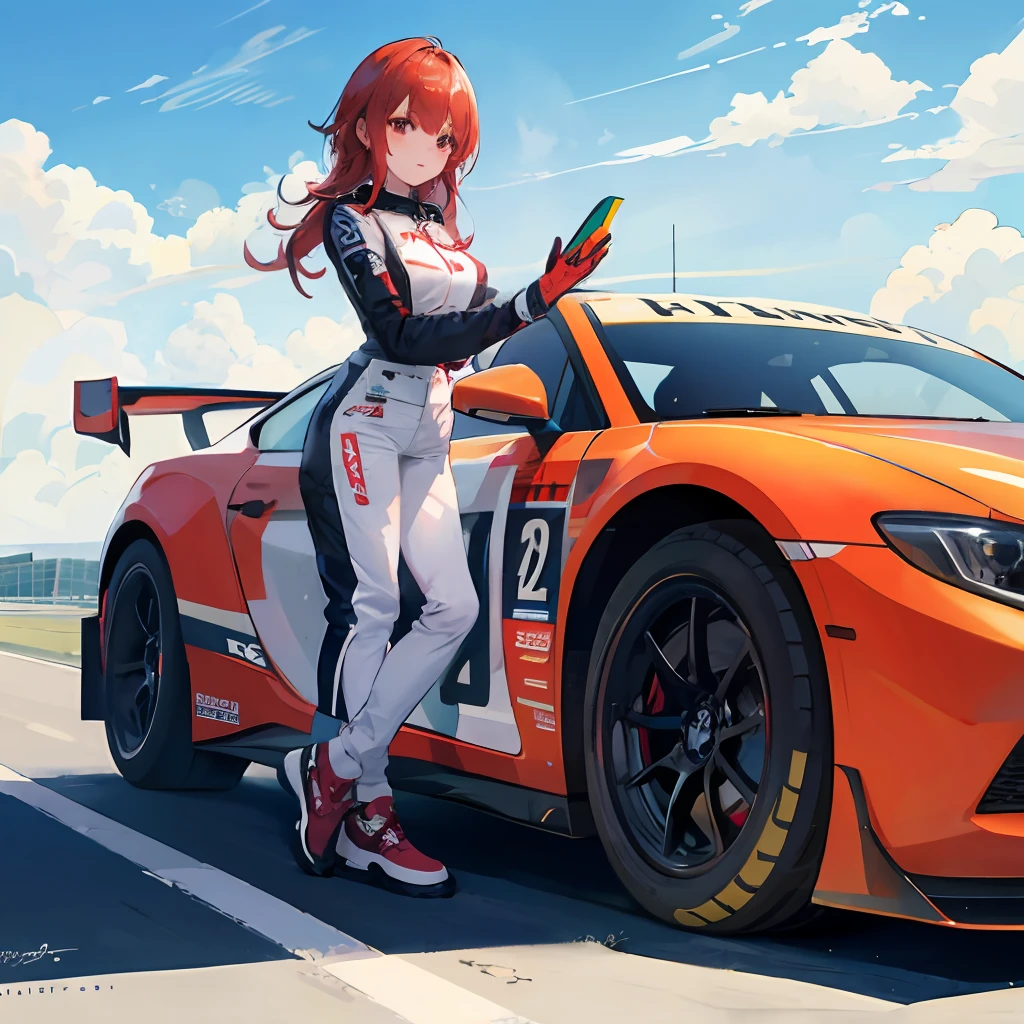 racing car, 1girl, solo, masterpiece, high quality, racing girl