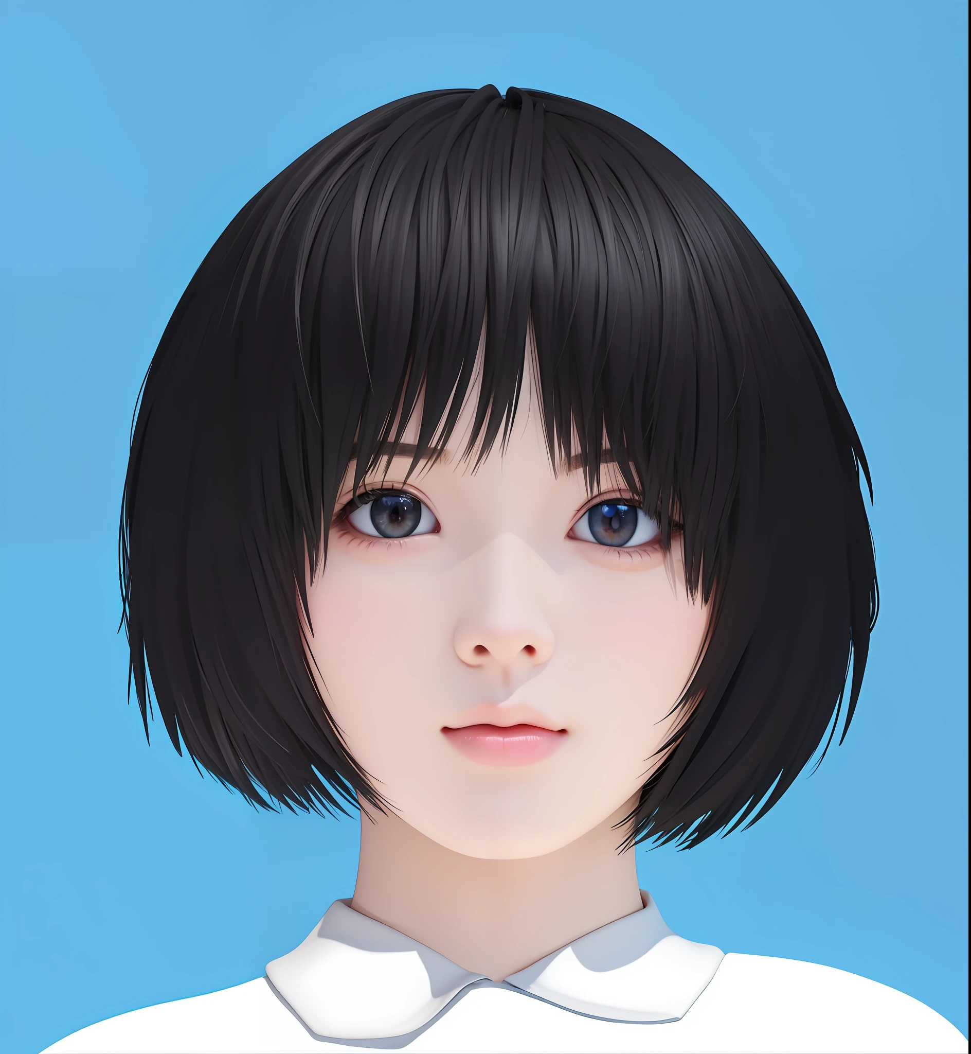 there is a cartoon image of a girl with a short black hair, realistic anime 3 d style, kawaii realistic portrait, anime realism style, semirealistic anime style, semi realistic anime, realistic young anime girl, made with anime painter studio, anime style portrait, realistic anime artstyle, realistic anime art style, painted in anime painter studio, semi - realistic anime