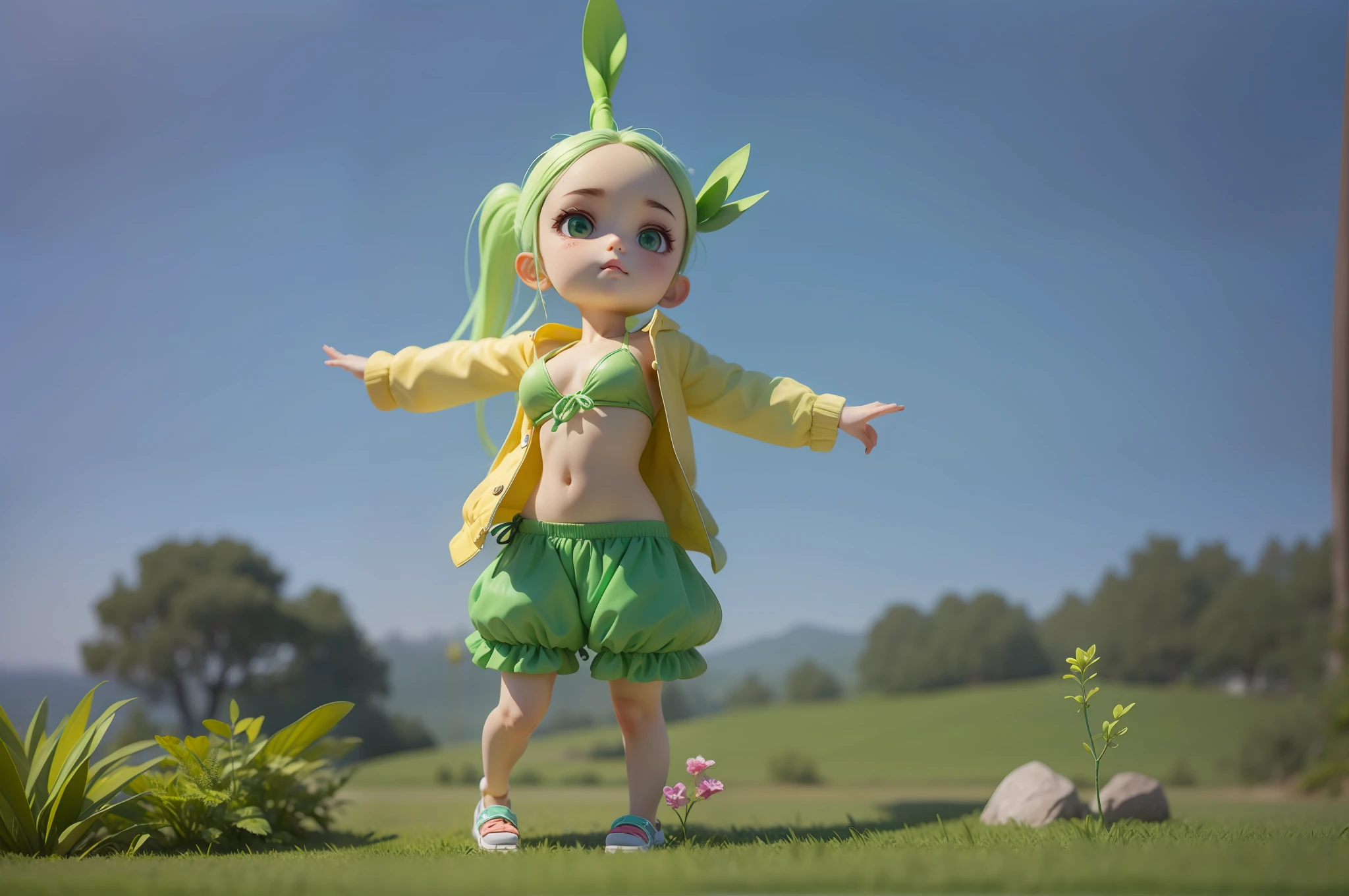 Green double ponytail ?????? girl