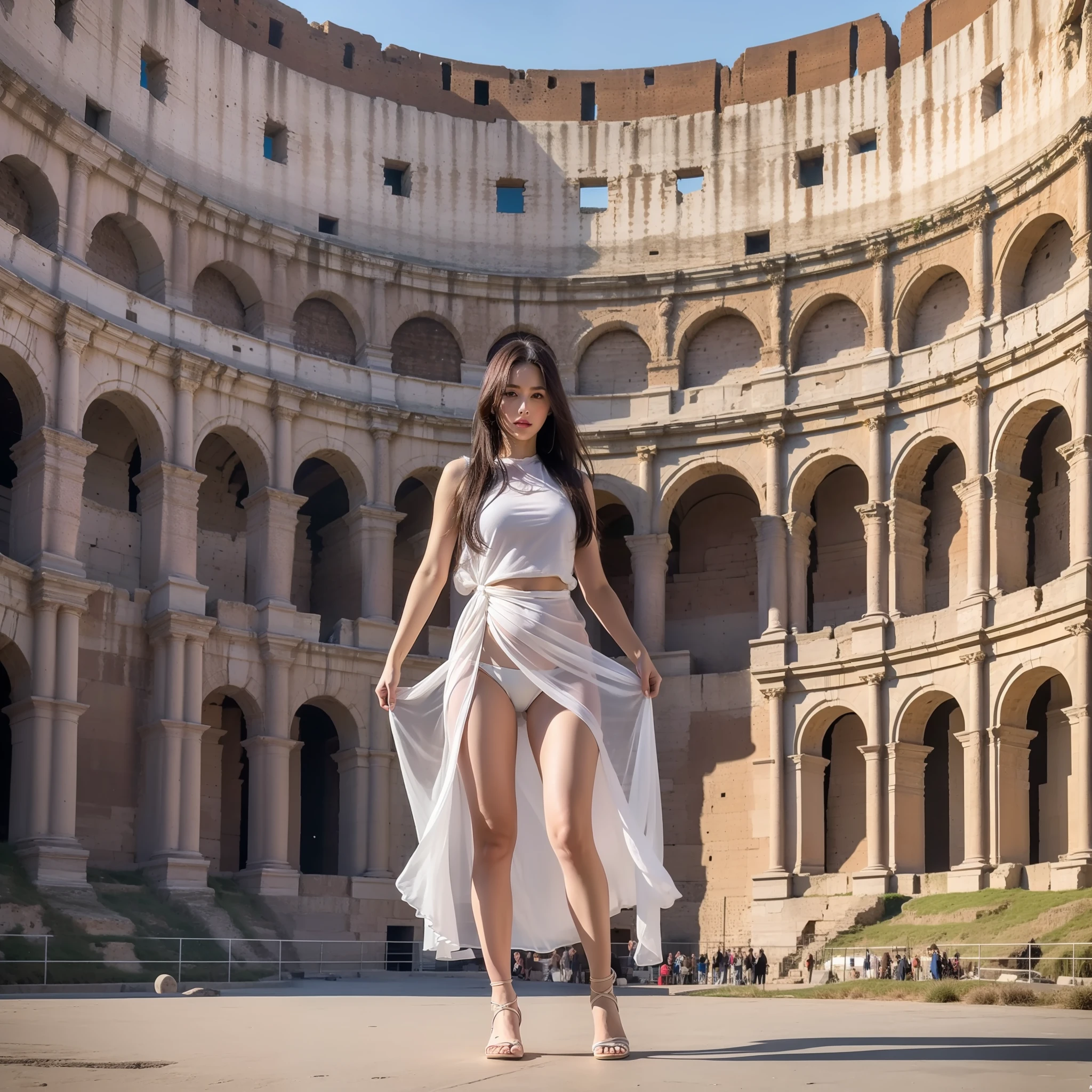 8K, RAW photo, high quality, realistic, full body photo, hips, 1 girl, in the Colosseum,