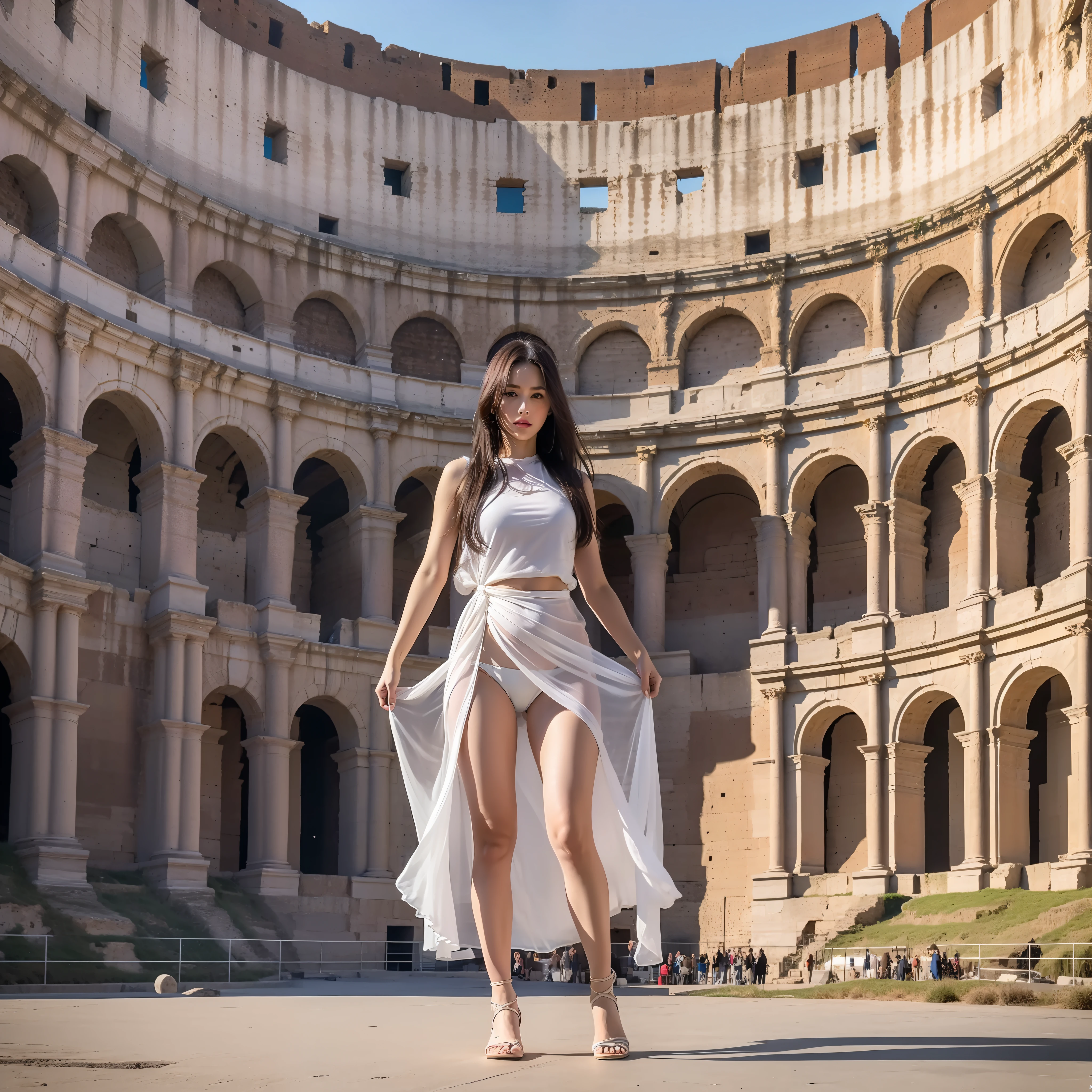 8K, RAW photo, high quality, realistic, full body photo, hips, 1 girl, in the Colosseum,