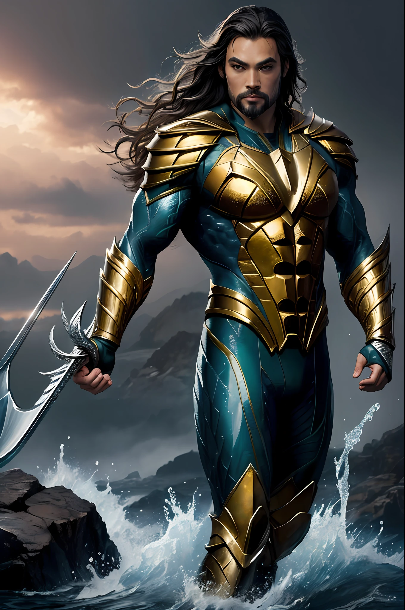 (16k, RAW photo, best quality, masterpiece: 1.2), ultra-detailed, formal art, photorealism: 1.37, upper body photo, woman(( Japanese oriental, beauty superhero aquaman dc, film grain, action pose