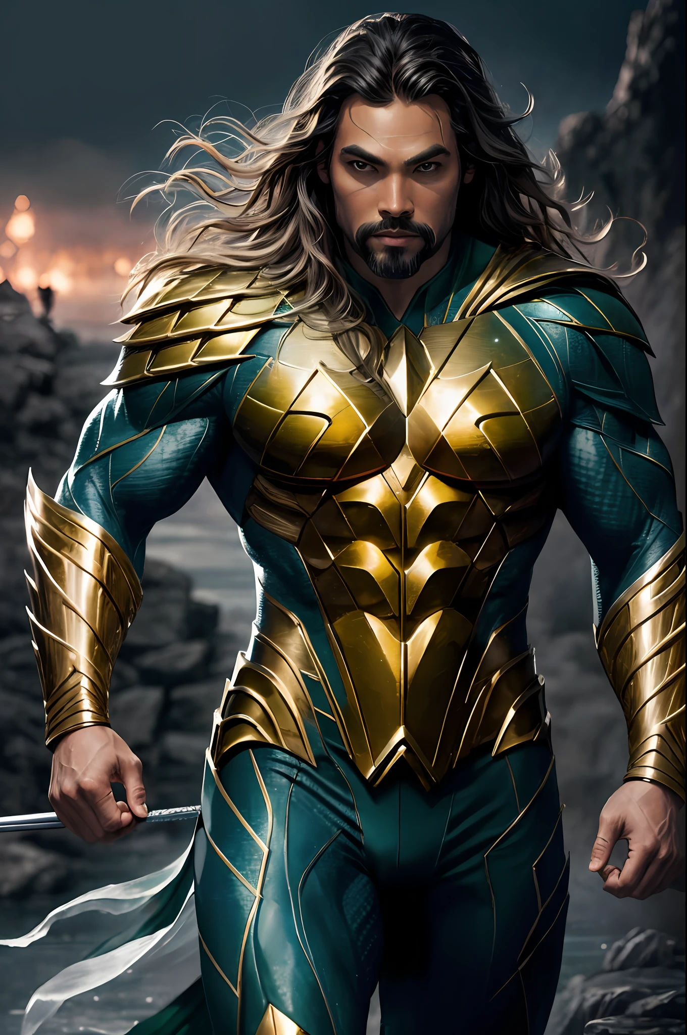(16k, RAW photo, best quality, masterpiece: 1.2), ultra-detailed, formal art, photorealism: 1.37, upper body photo, woman(( Japanese oriental, beauty superhero aquaman dc, film grain, action pose