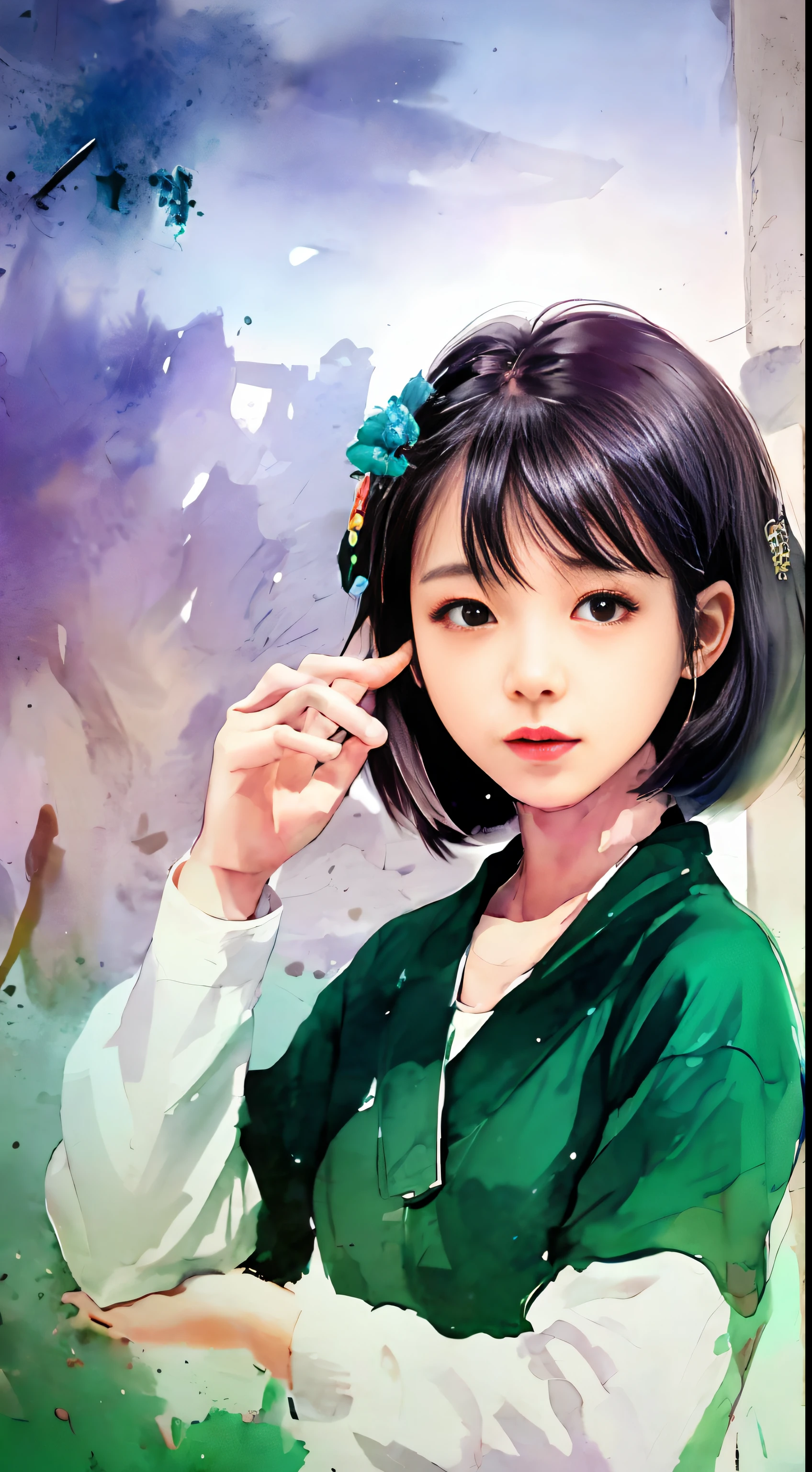 (upper body: 1.5),(white background:1.4), ((tachi-e)), original,(illustration:1.1),(best quality),(masterpiece:1.1),(extremely detailed CG unity 8k wallpaper:1.1), (colorful:0.9),(panorama shot:1.4),(full body:1.05),(solo:1.2), (ink splashing),(color splashing),((watercolor)), clear sharp focus,{ 1girl standing },((chinese style )),flower background,outdoors,rocks, looking at viewer, make happy expressions,soft smile,pure,beautyfull detailed face and eyes,beautyfull intricacy clothing decorative pattern details, black hair,black eyes,colorwater