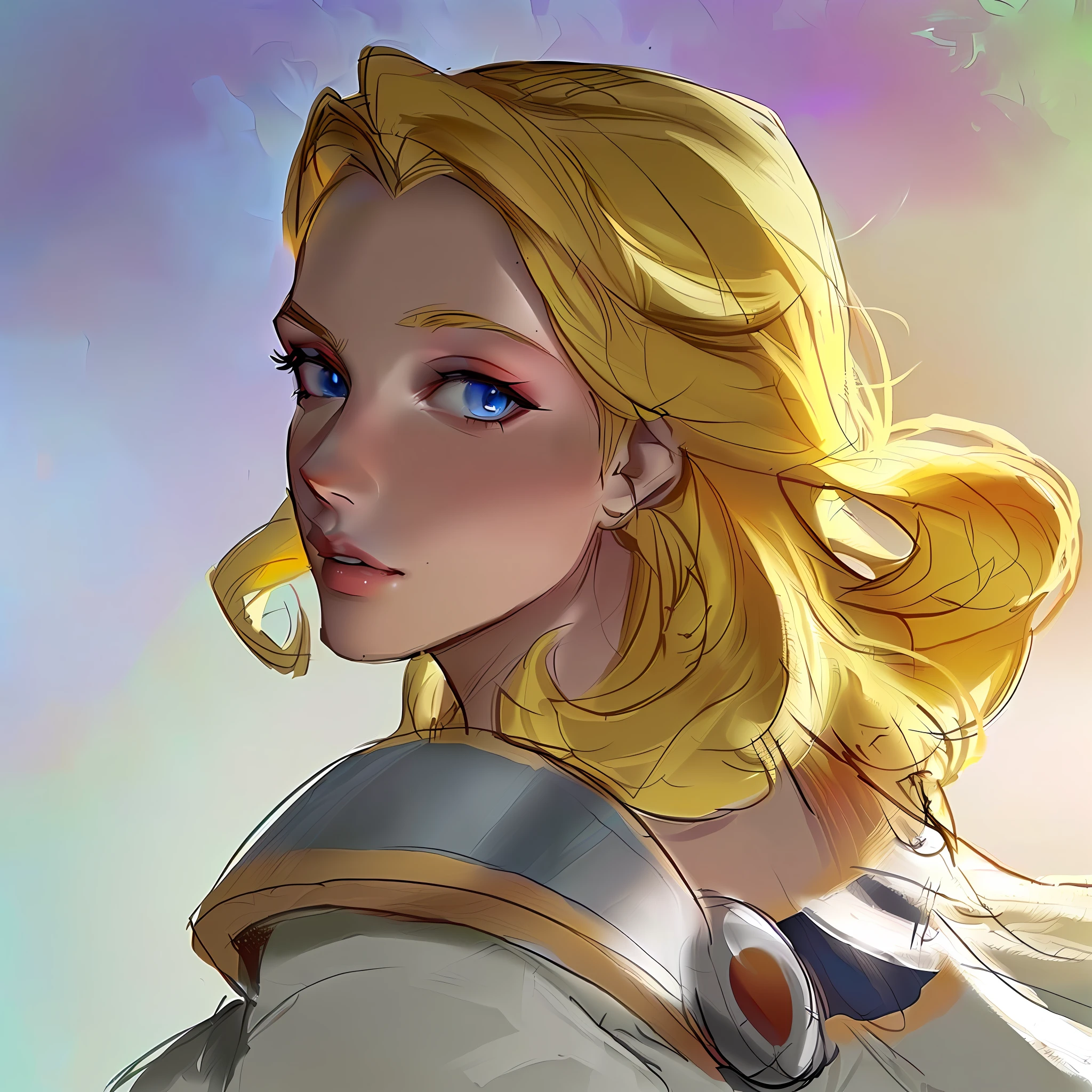 A closeup of a woman with blonde hair and blue eyes, knights portrait of the zodiac girl, Jaina Proudmoore, Lux from League of Legends, portrait of female Paladin, in art style of Hearthstone, Krenz Cushart and artgerm, beautiful character painting, artgerm portrait, she-ra, she - ra, detailed blue eyes, semi-realistic