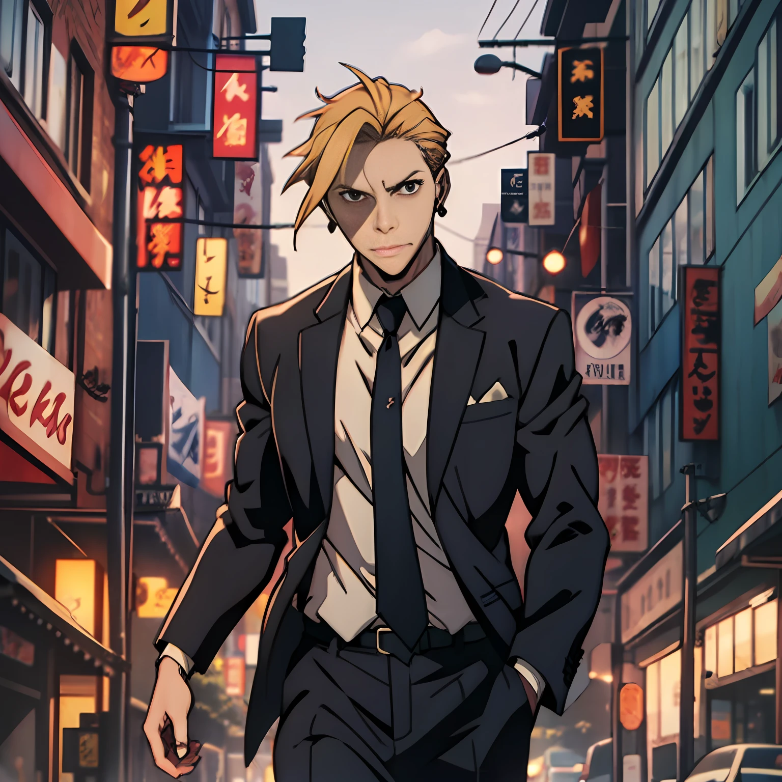 suit thug, suit tie, earrings, evil, anime demon killer,