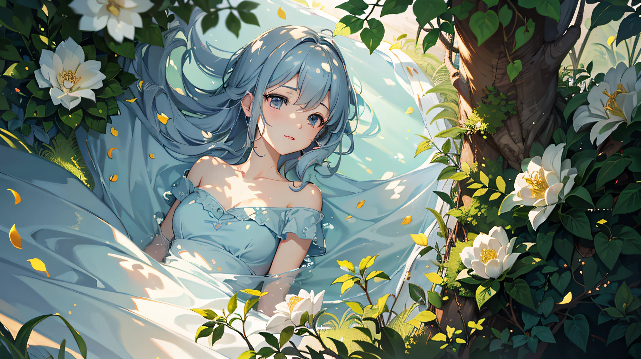 painting by loish!!, ((a beautiful woman)), (art by napata, tony taka and toshio maeda), branches and twigs erupting from her hair, detailed pattern on dress, finely detailed features, intricate brush strokes, beautiful lighting, trending on pixiv fanbox, masterpiece, best quality, (masterpiece), (best quality:1.4), (ultra highres:1.2), (hyperrealistic:1.4), (photorealistic:1.2), extremely detailed cg unity 8k wallpaper, high detail, photorealistic painting art by midjourney and greg rutkowski, matte, bryan organ