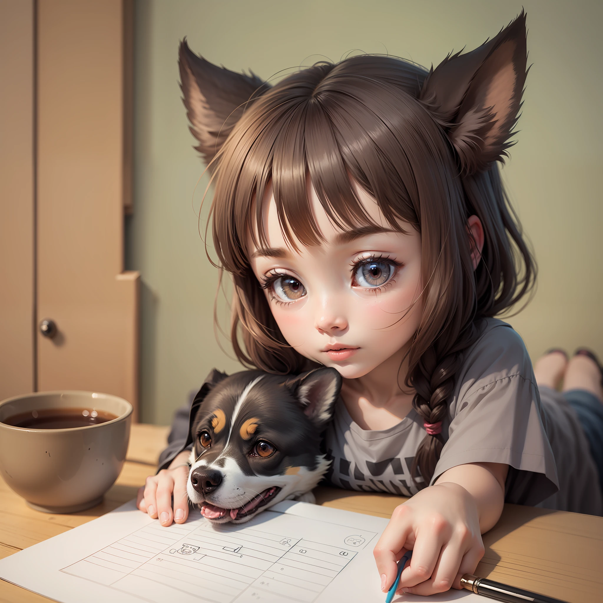 Draw a little loli with a dog-headed person